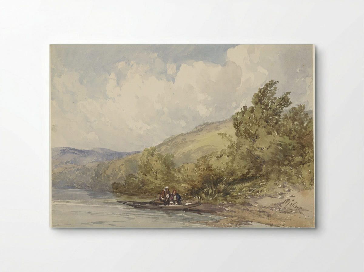 Hilly Landscape with a Lake and a Boat with Two Figures - William Callow - Poster