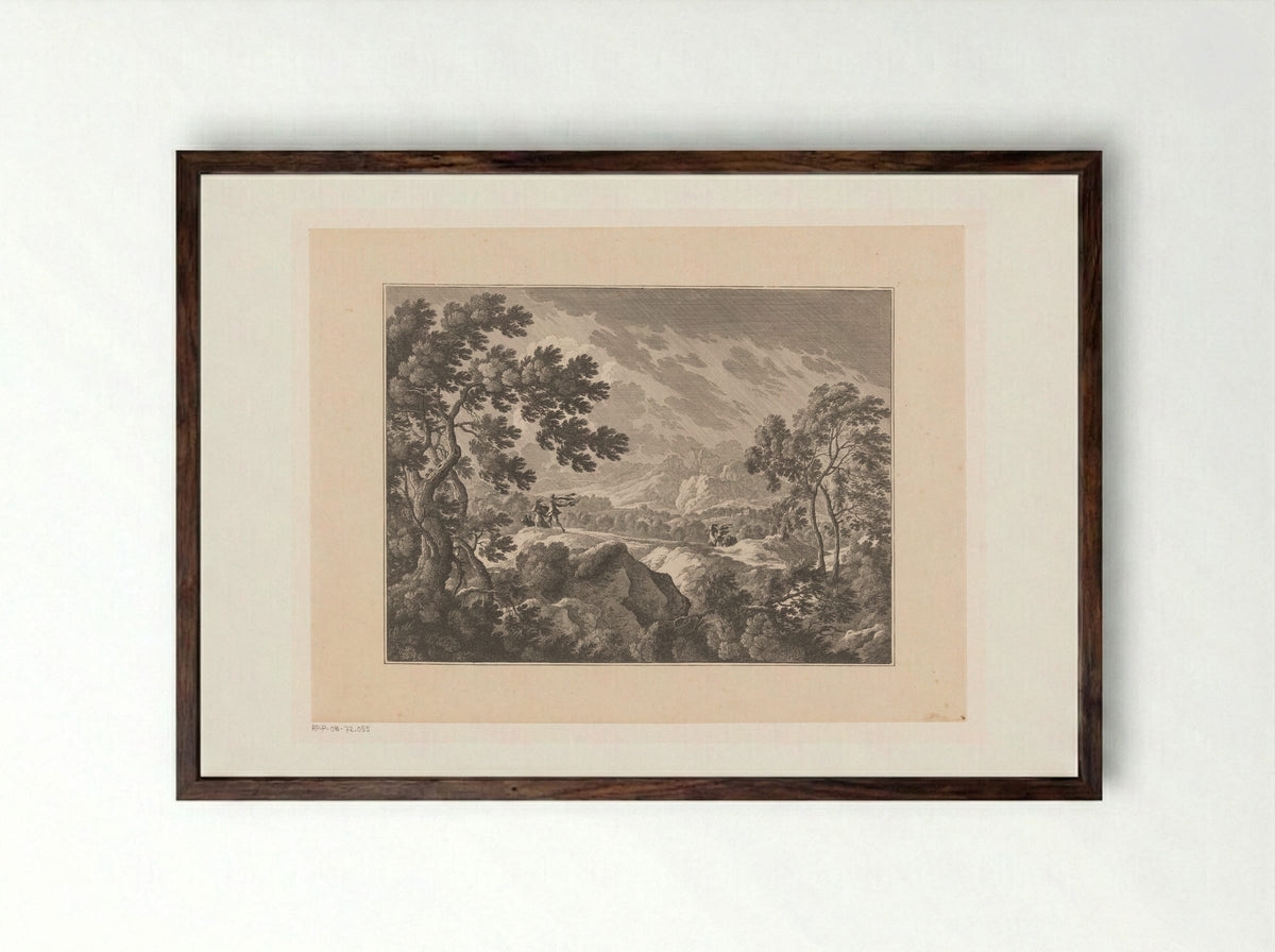 Hilly Terrain in a Storm - Nicolas Perelle - Framed Print Dark Wood