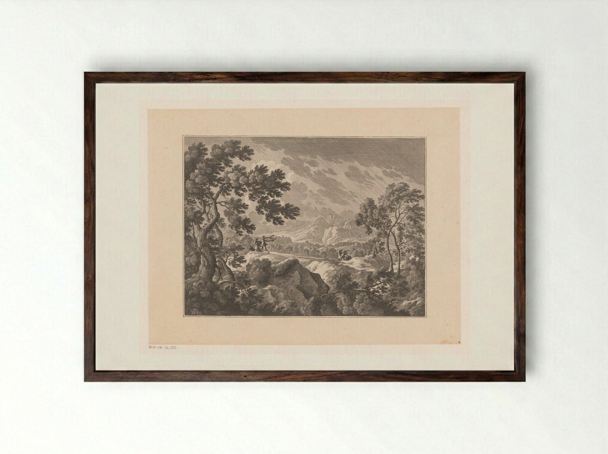 Hilly Terrain in a Storm - Nicolas Perelle - Framed Print Dark Wood