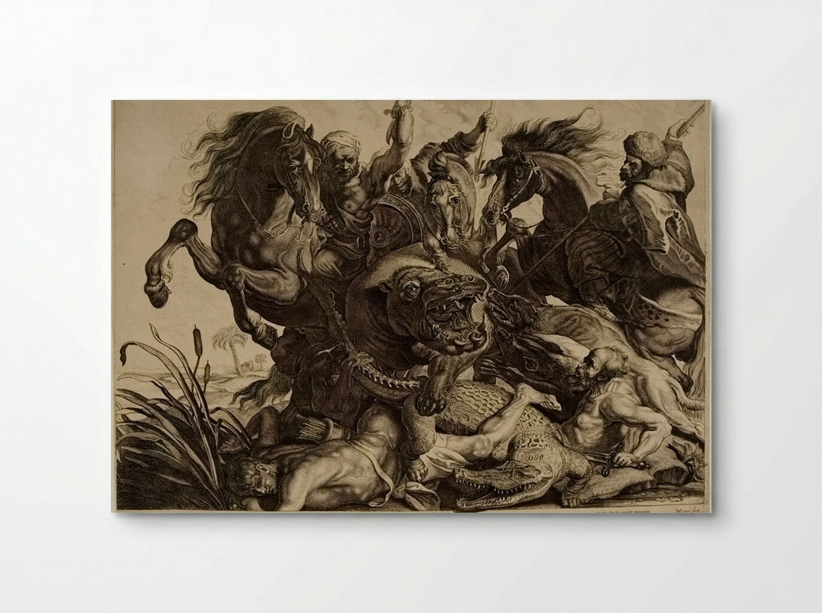 Hippopotamus and Crocodile Hunt - Willem Pietersz. de Leeuw - Poster