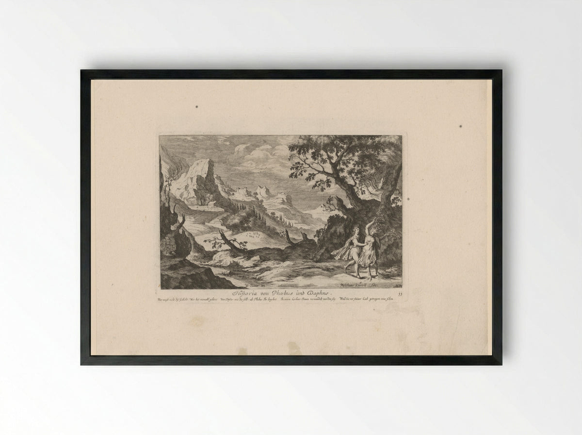 Historia von Phoebus und Daphne - Johann Ulrich Kraus - Framed Print Black