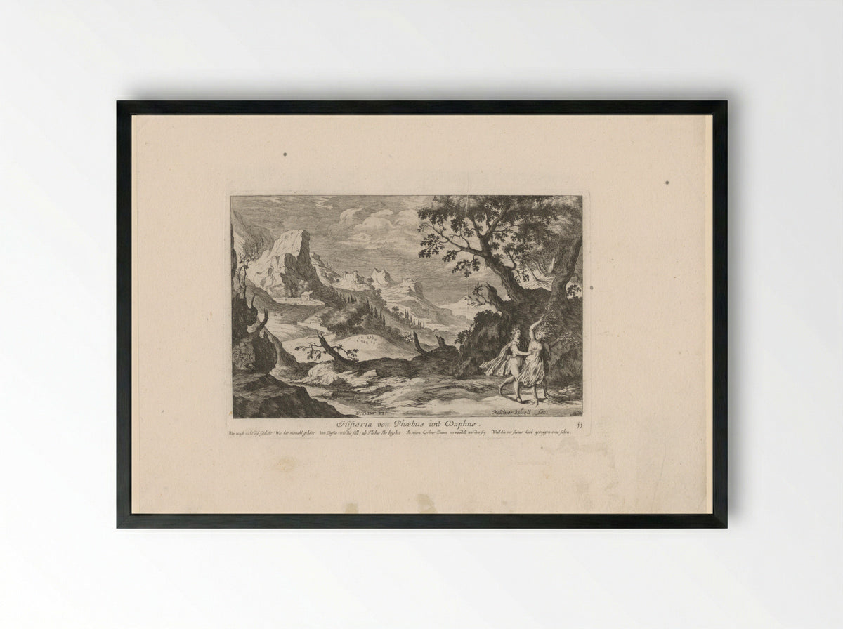 Historia von Phoebus und Daphne - Johann Ulrich Kraus - Framed Print Black