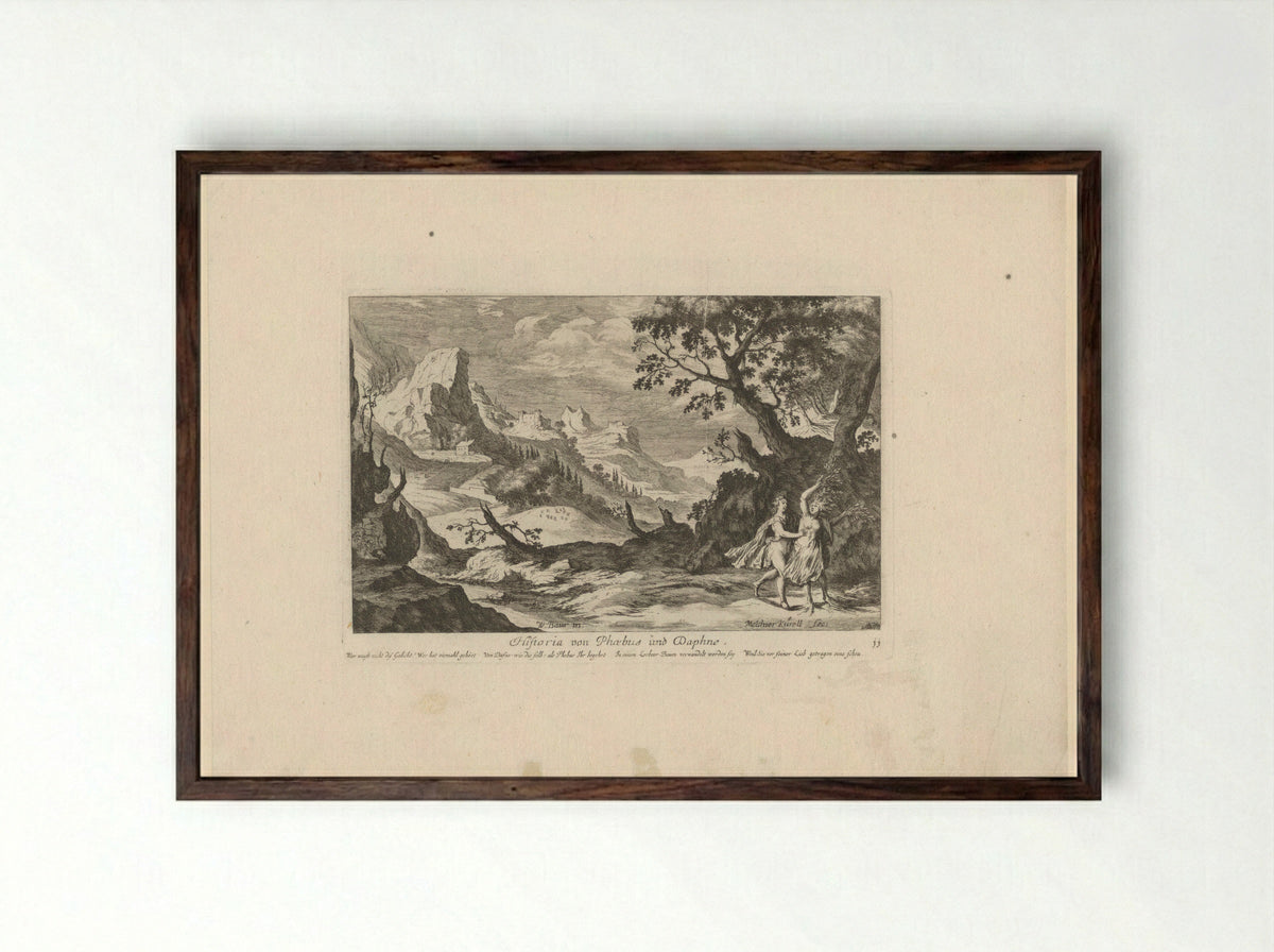 Historia von Phoebus und Daphne - Johann Ulrich Kraus - Framed Print Dark Wood