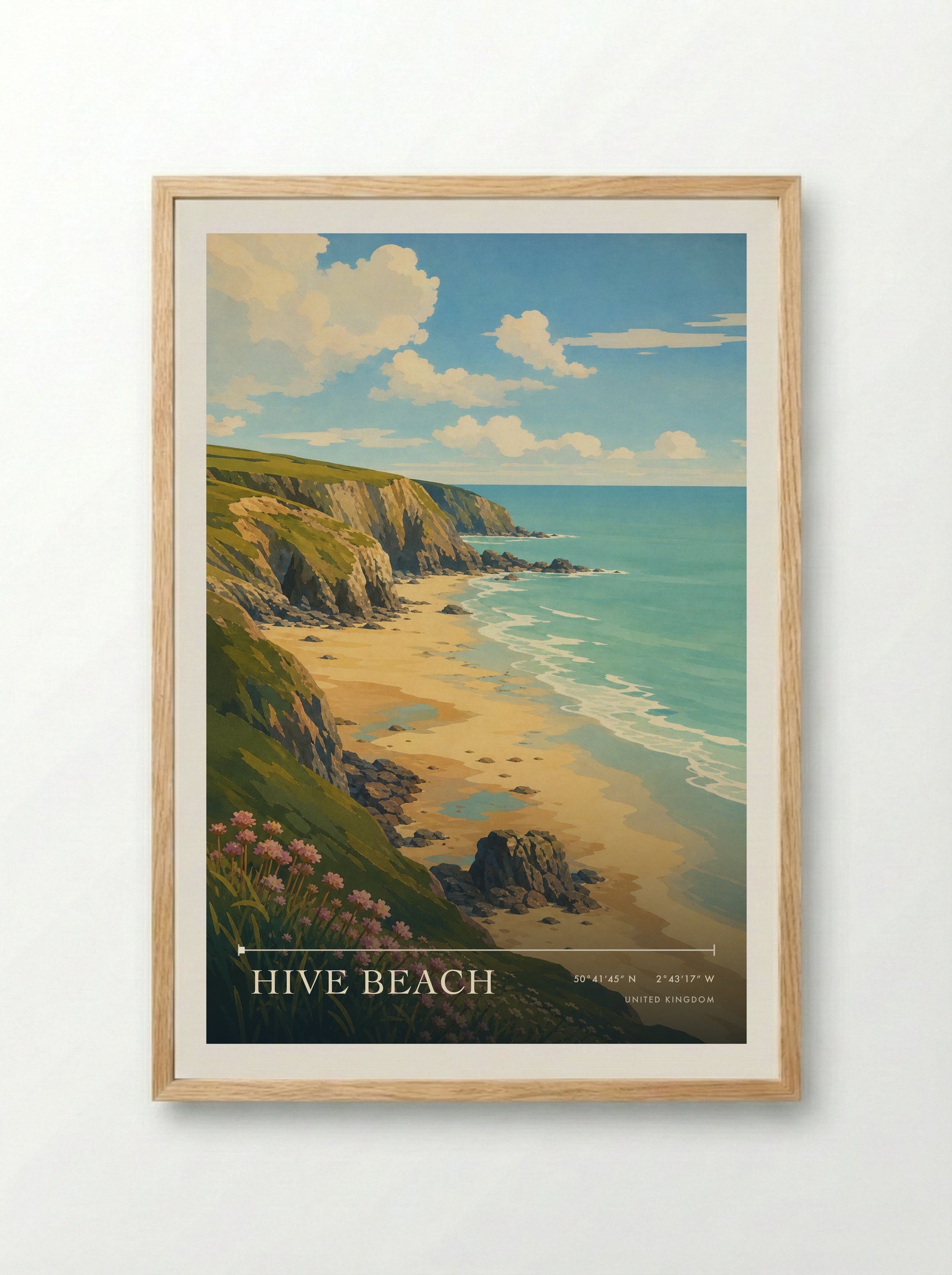 Hive Beach United Kingdom Travel Poster - Framed Print Wood