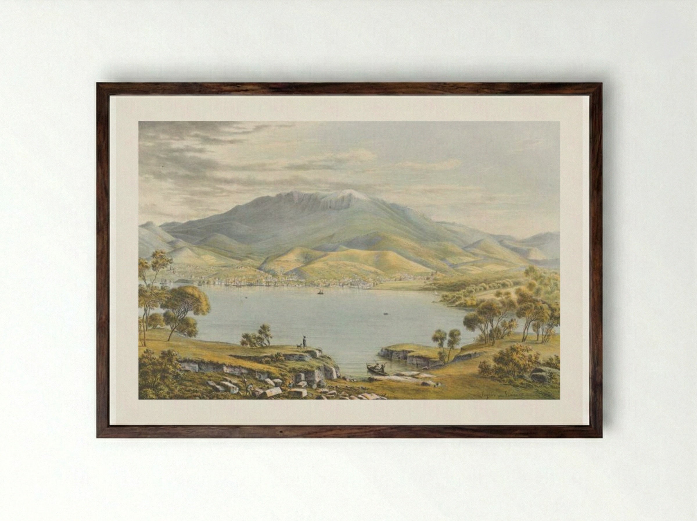 Hobart Town - Eugene von Guerard - Framed Print Dark Wood