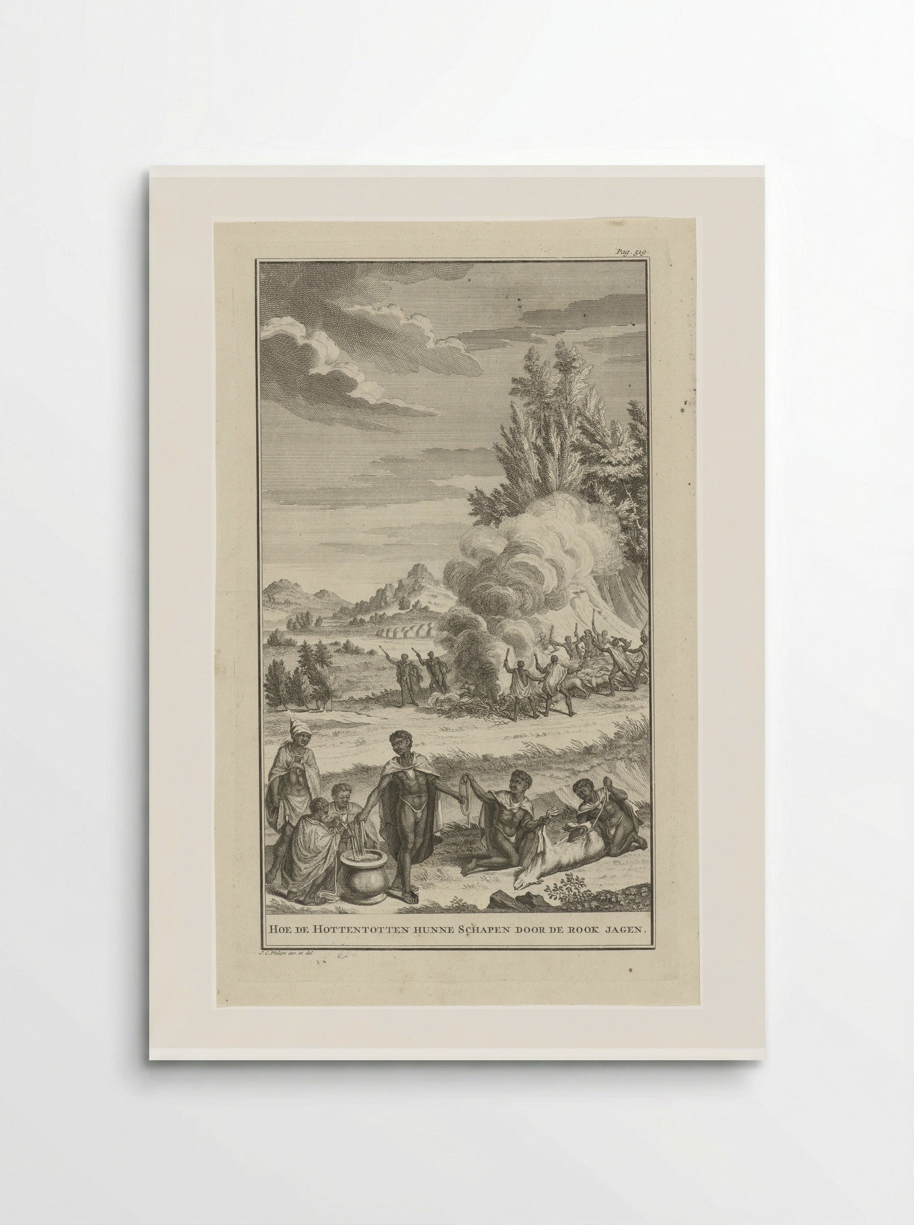 Hoe de Hottentotten hunne schapen door de rook jagen - Jan Caspar Philips - Poster