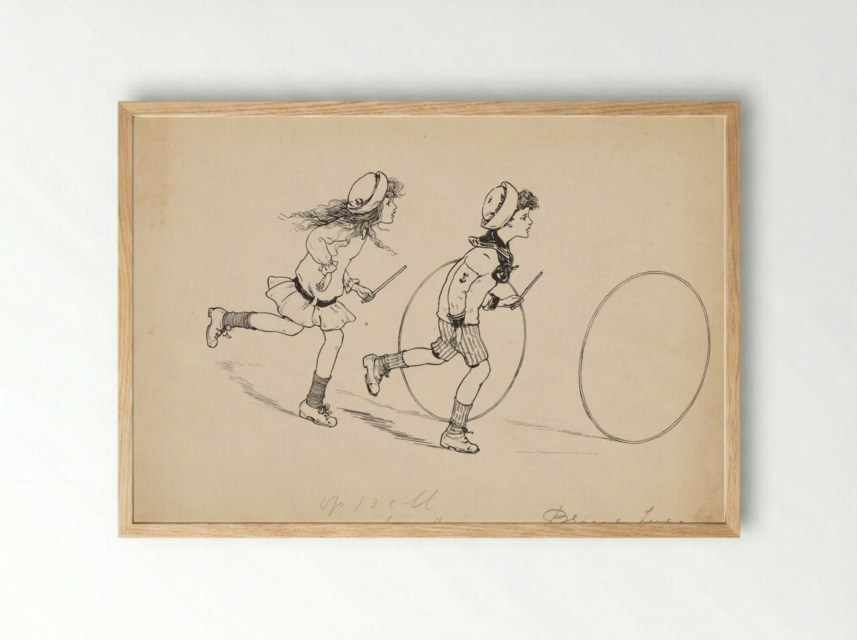 Hoepelende broer en zus - Nelly Spoor - Framed Print Wood