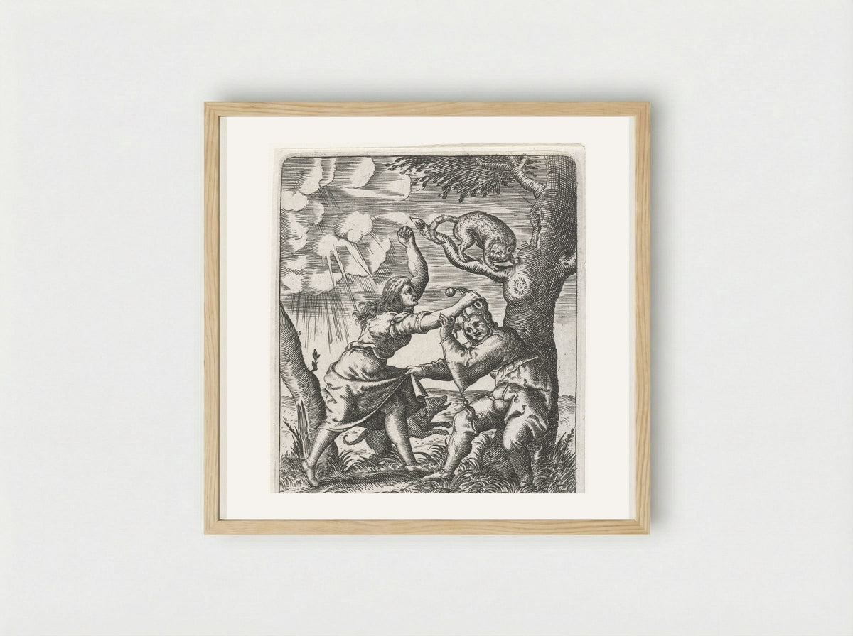Hoer die een nar afranselt (A Prostitute Beating a Fool) - Johann Theodor de Bry - Framed Print Wood