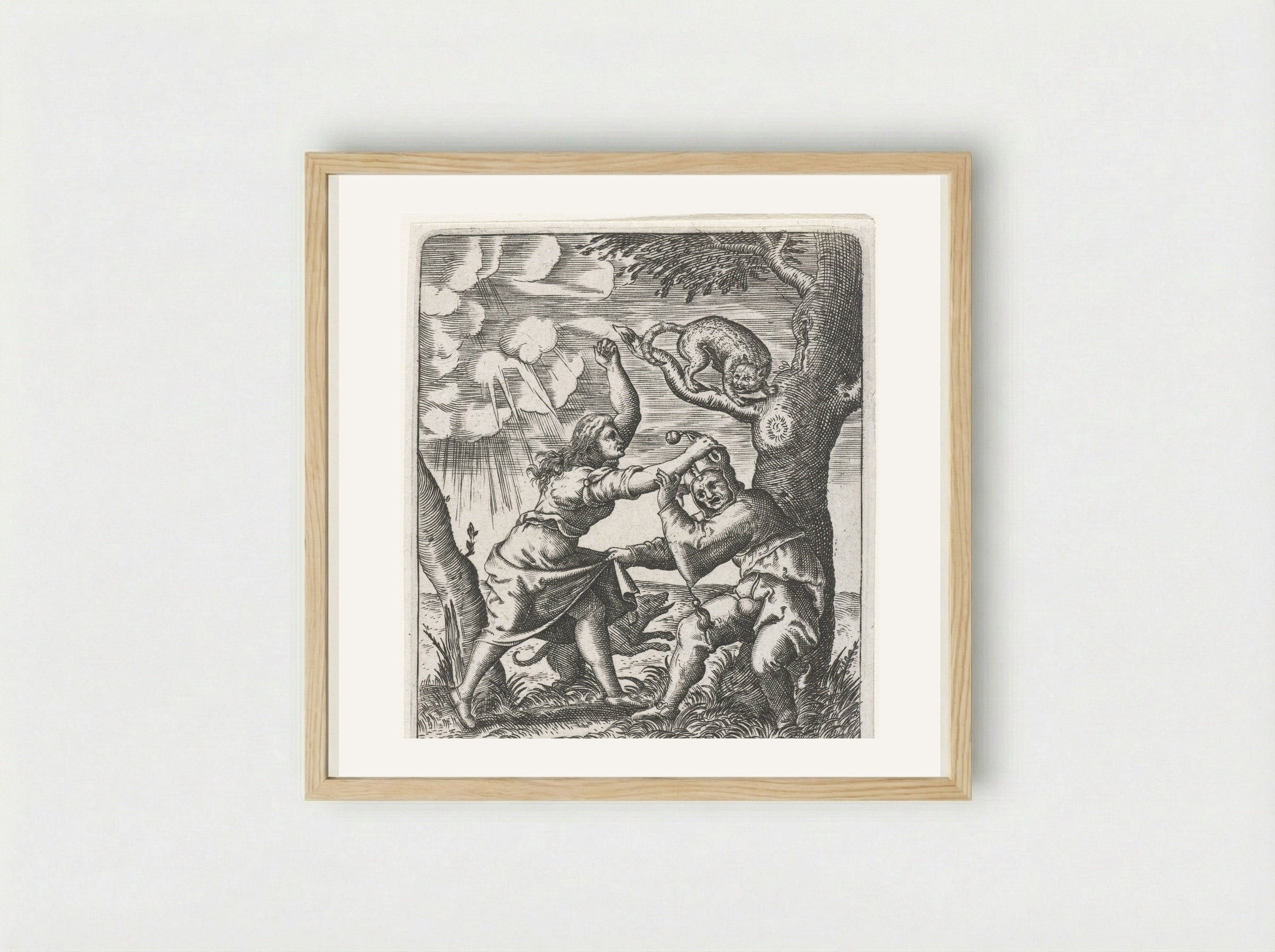 Hoer die een nar afranselt (A Prostitute Beating a Fool) - Johann Theodor de Bry - Framed Print Wood