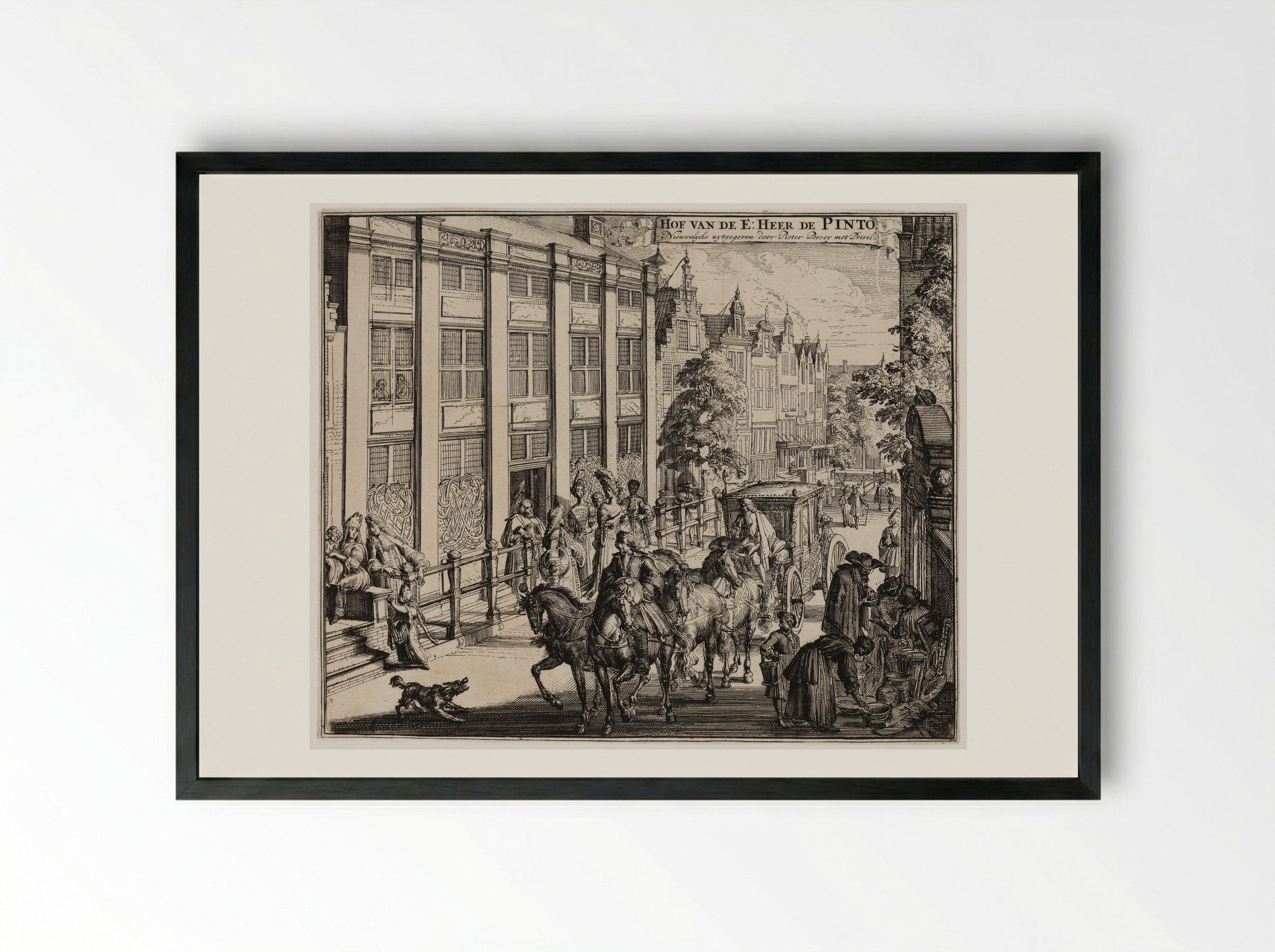 Hof van de E: Heer de Pinto - Romeyn de Hooghe - Framed Print Black