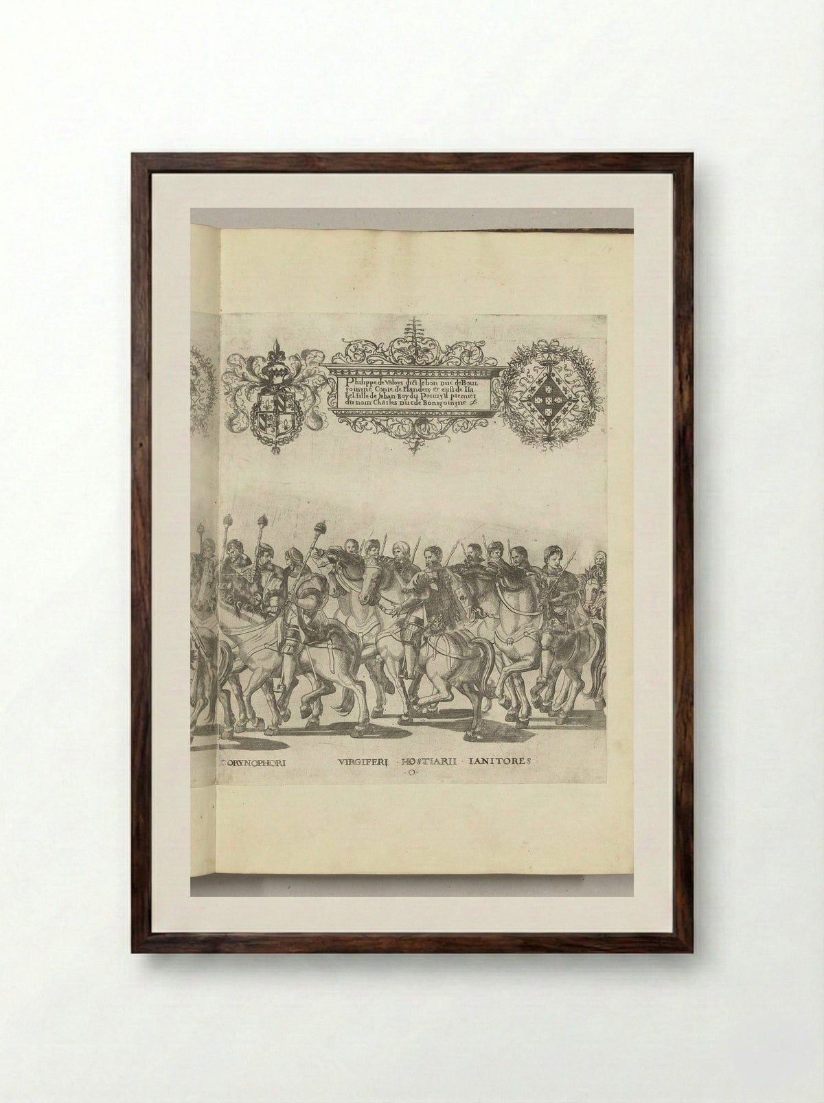 Hoffunctionarissen van Karel V, plaat O - Nicolaas Hogenberg - Framed Print Dark Wood