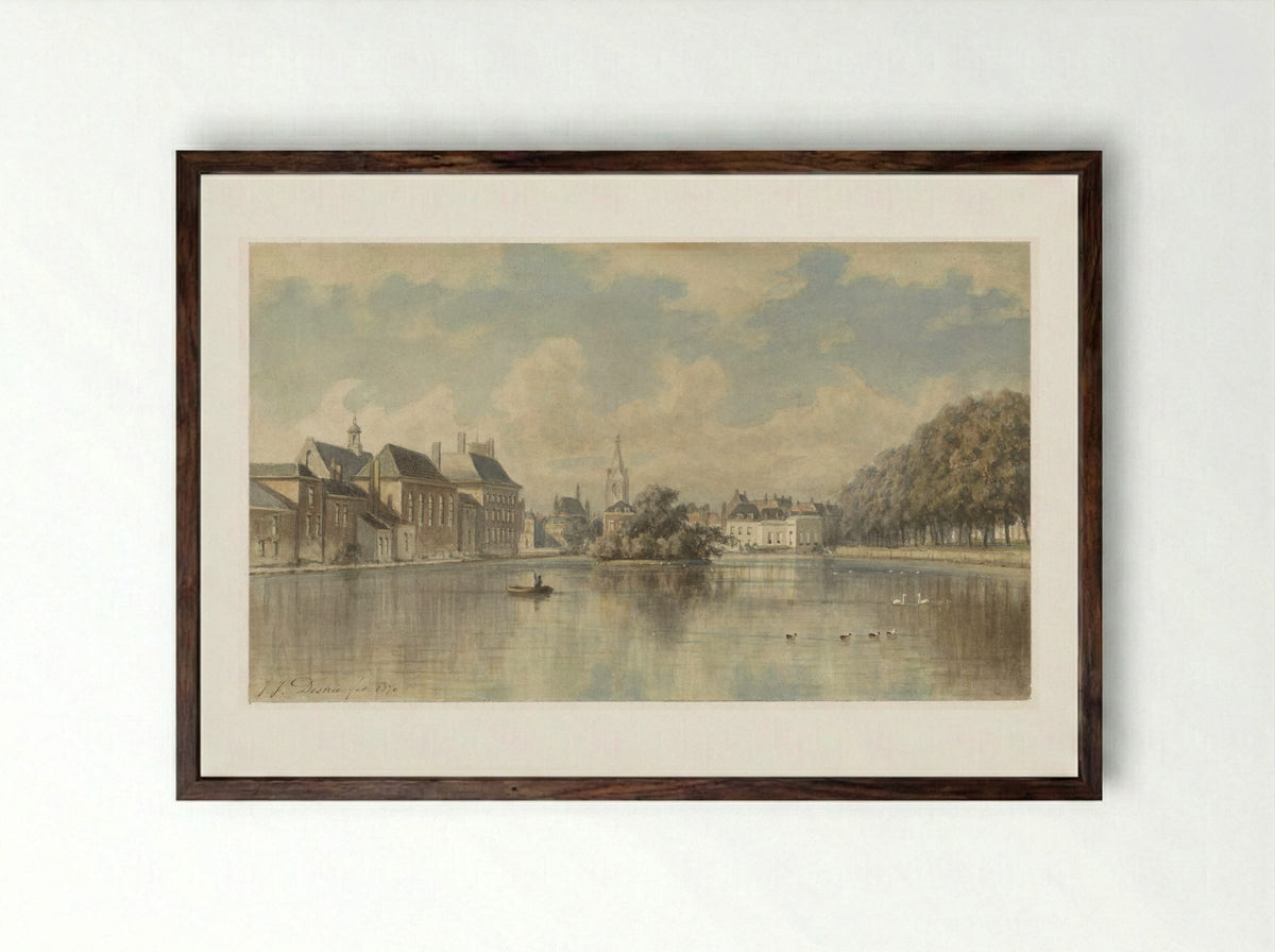 Hofvijver te 's-Gravenhage - Johannes Josephus Destree - Framed Print Dark Wood