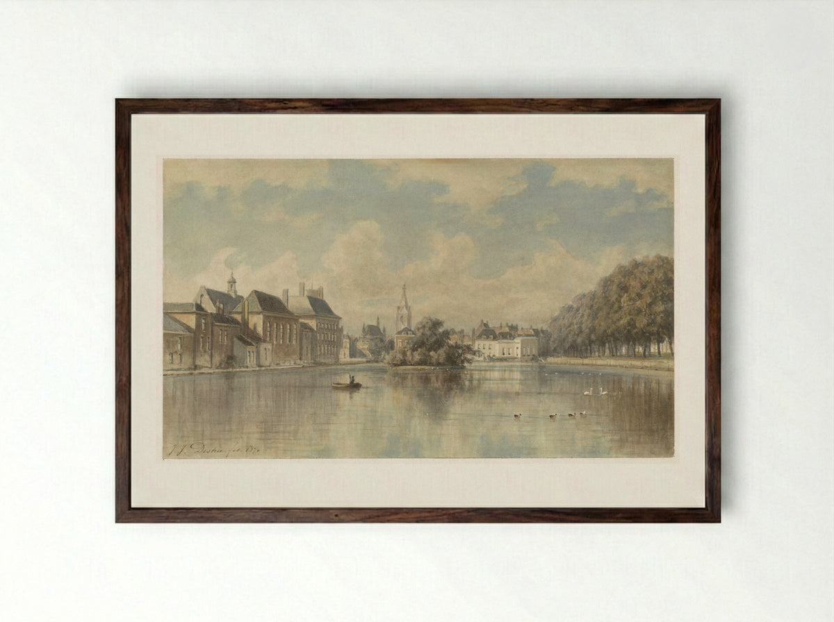 Hofvijver te 's-Gravenhage - Johannes Josephus Destree - Framed Print Dark Wood