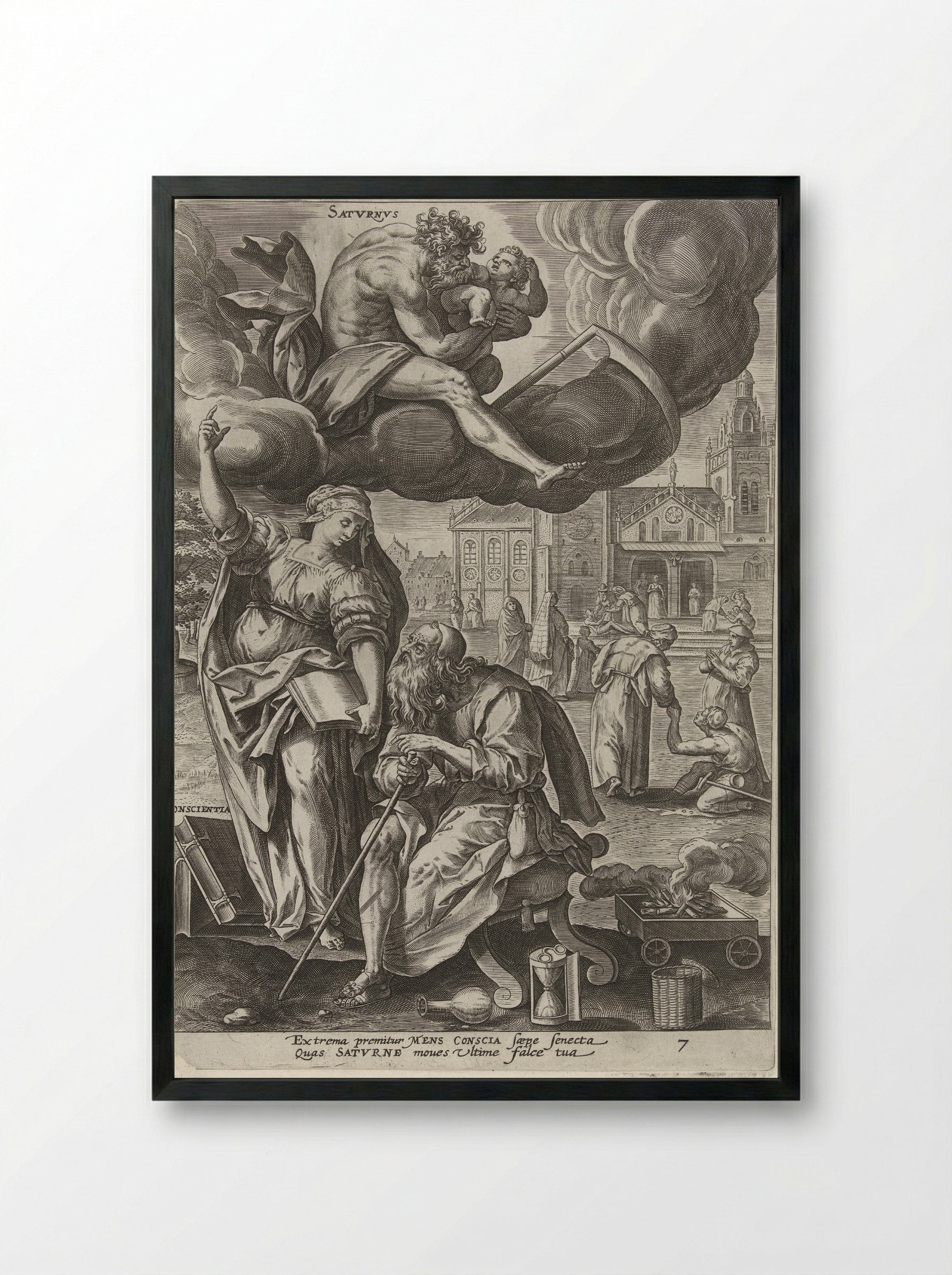 Hoge ouderdom onder invloed van Saturnus - Gerard de Jode - Framed Print Black