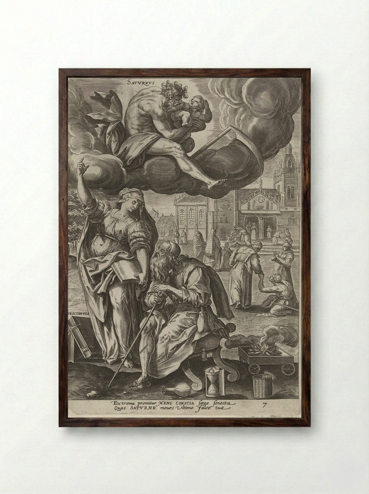 Hoge ouderdom onder invloed van Saturnus - Gerard de Jode - Framed Print Dark Wood