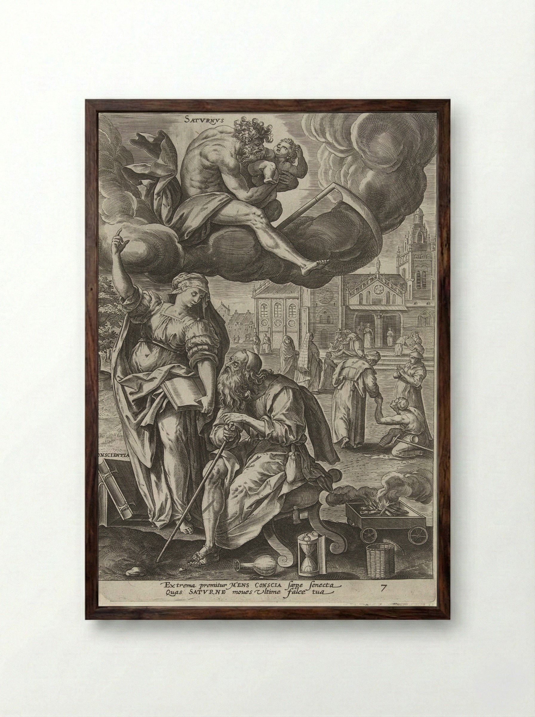 Hoge ouderdom onder invloed van Saturnus - Gerard de Jode - Framed Print Dark Wood