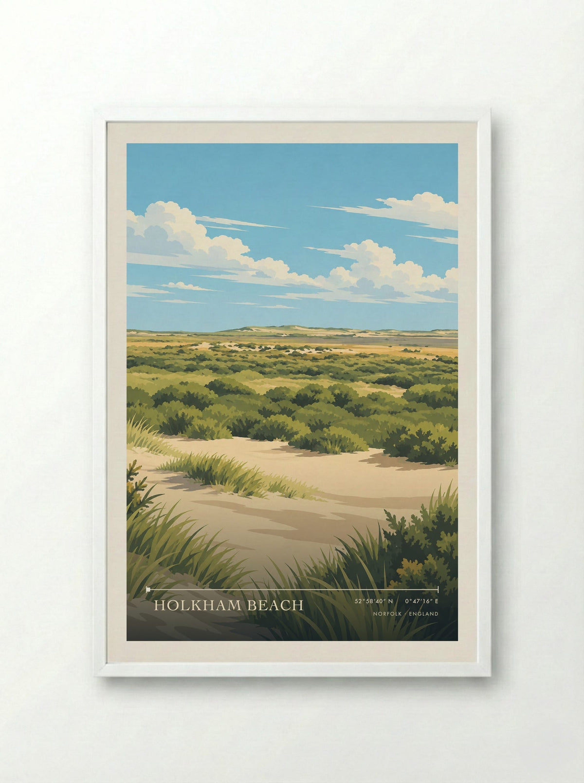 Holkham Beach, Norfolk | Travel Poster - Framed Print White