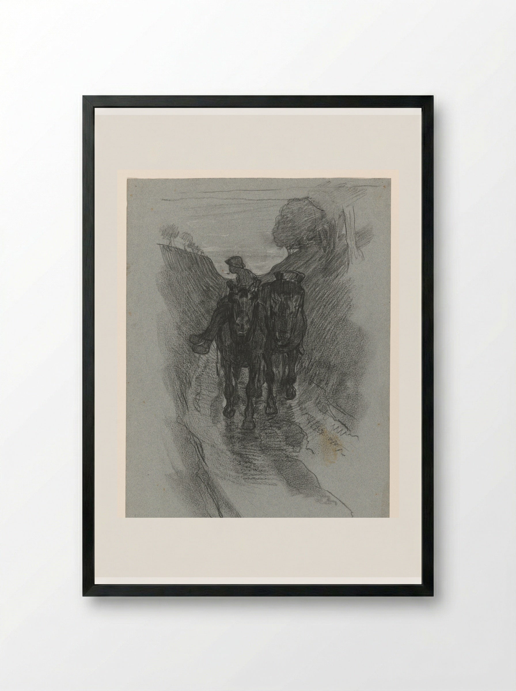Holle weg waarop paardespan met een berijder - Pieter de Josselin de Jong - Framed Print Black