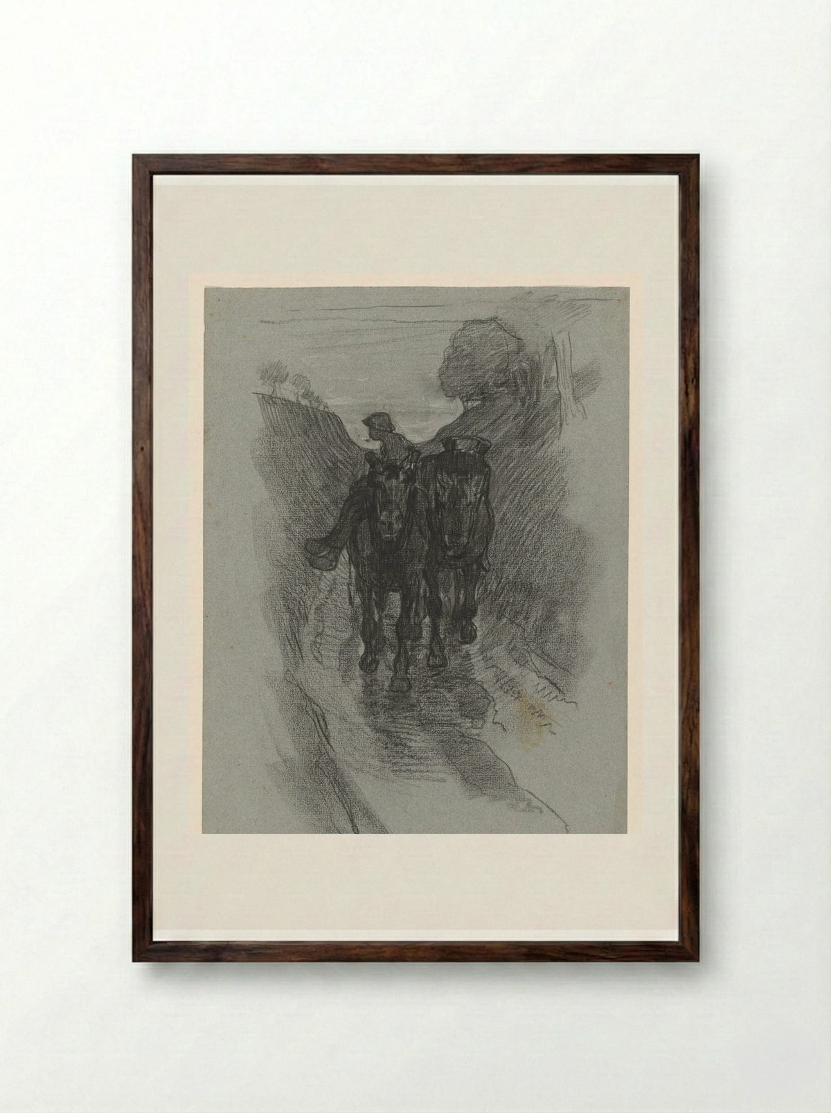 Holle weg waarop paardespan met een berijder - Pieter de Josselin de Jong - Framed Print Dark Wood