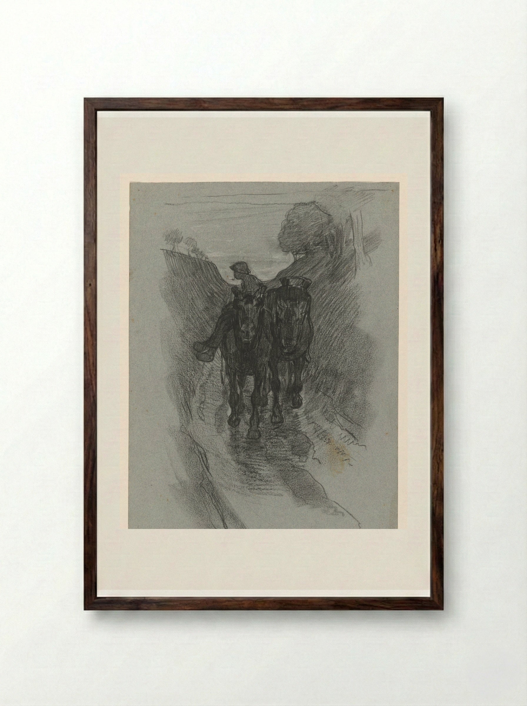 Holle weg waarop paardespan met een berijder - Pieter de Josselin de Jong - Framed Print Dark Wood