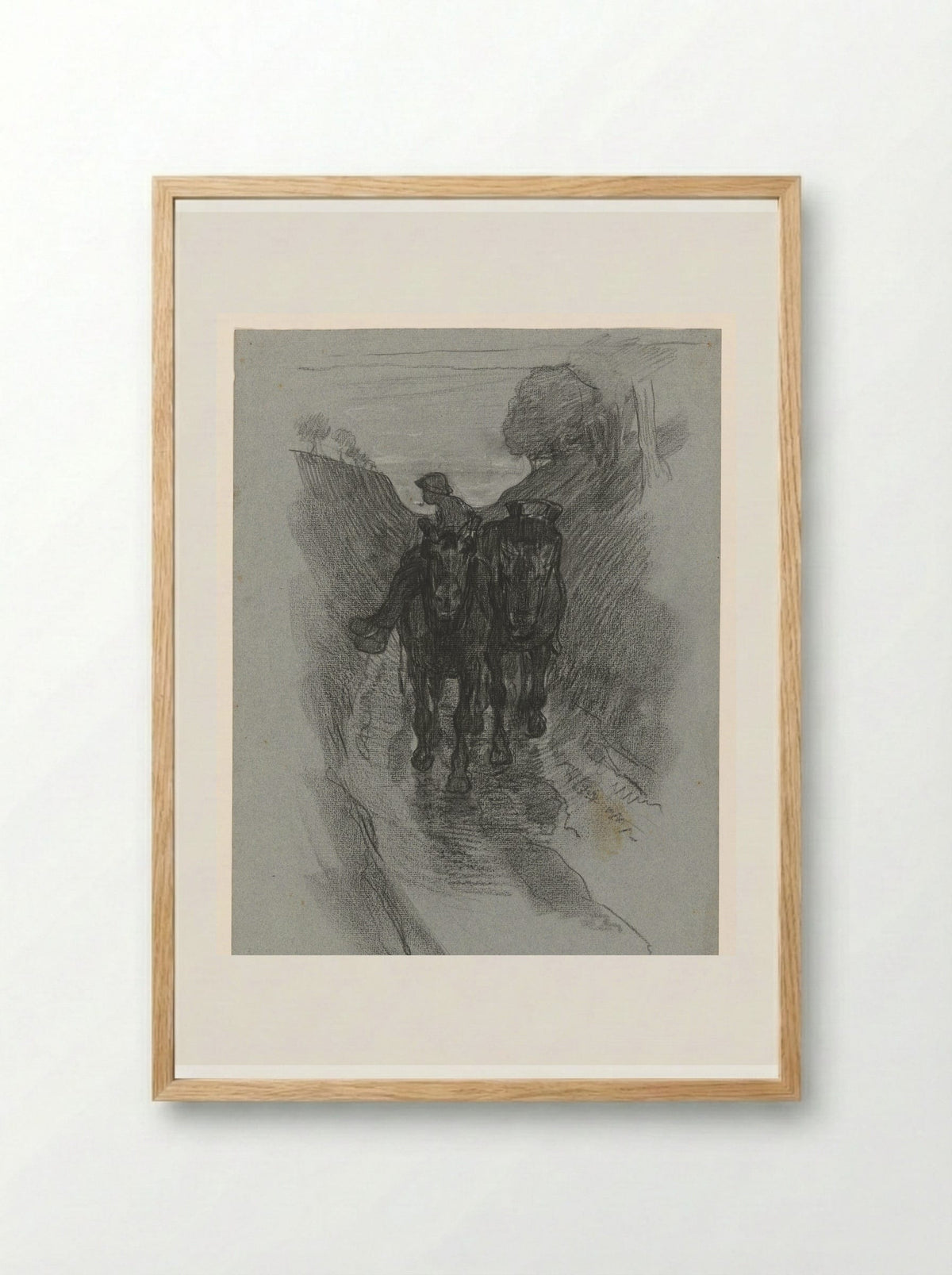 Holle weg waarop paardespan met een berijder - Pieter de Josselin de Jong - Framed Print Wood