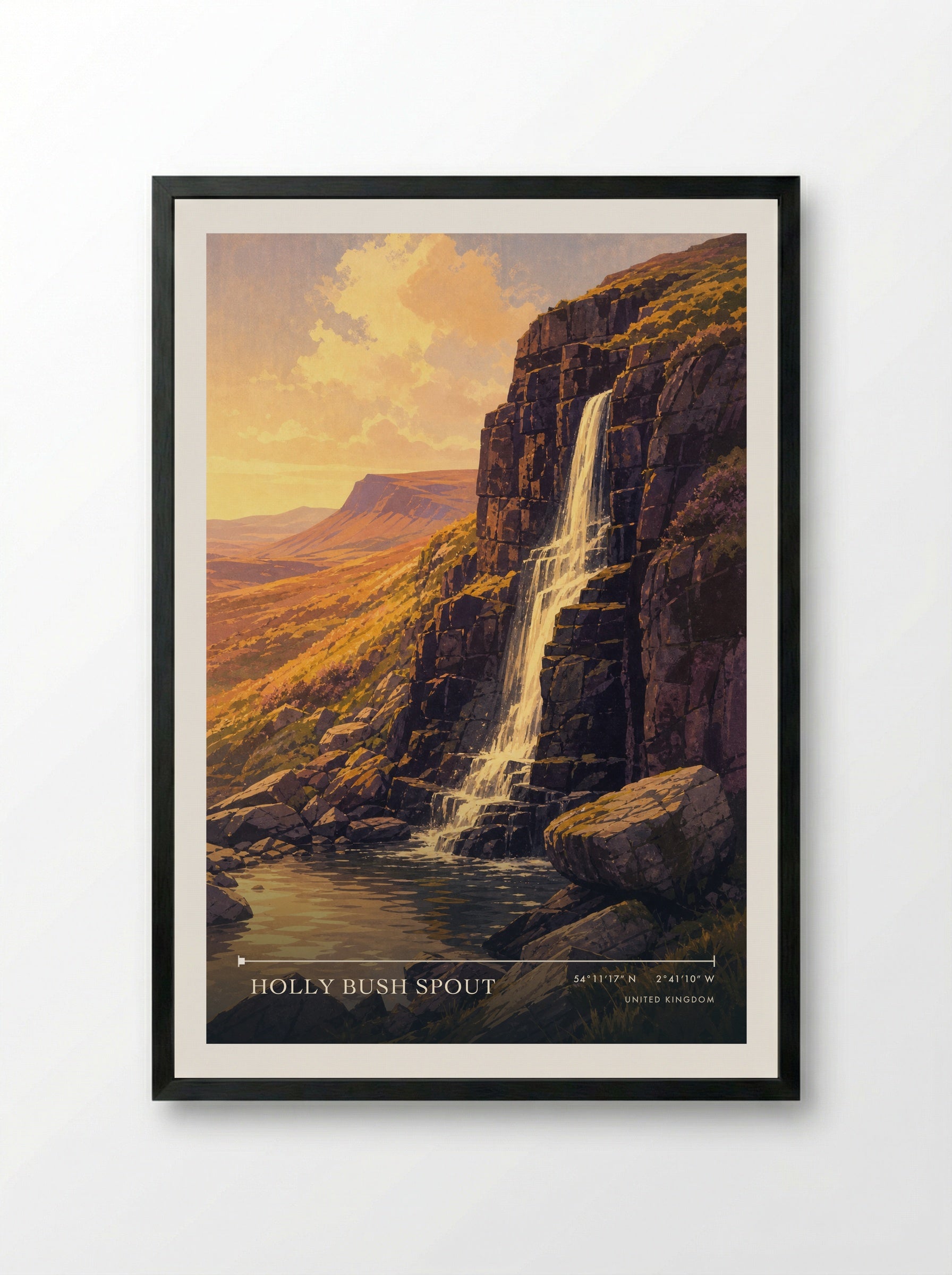 Holly Bush Spout United Kingdom Travel Poster - Framed Print Black