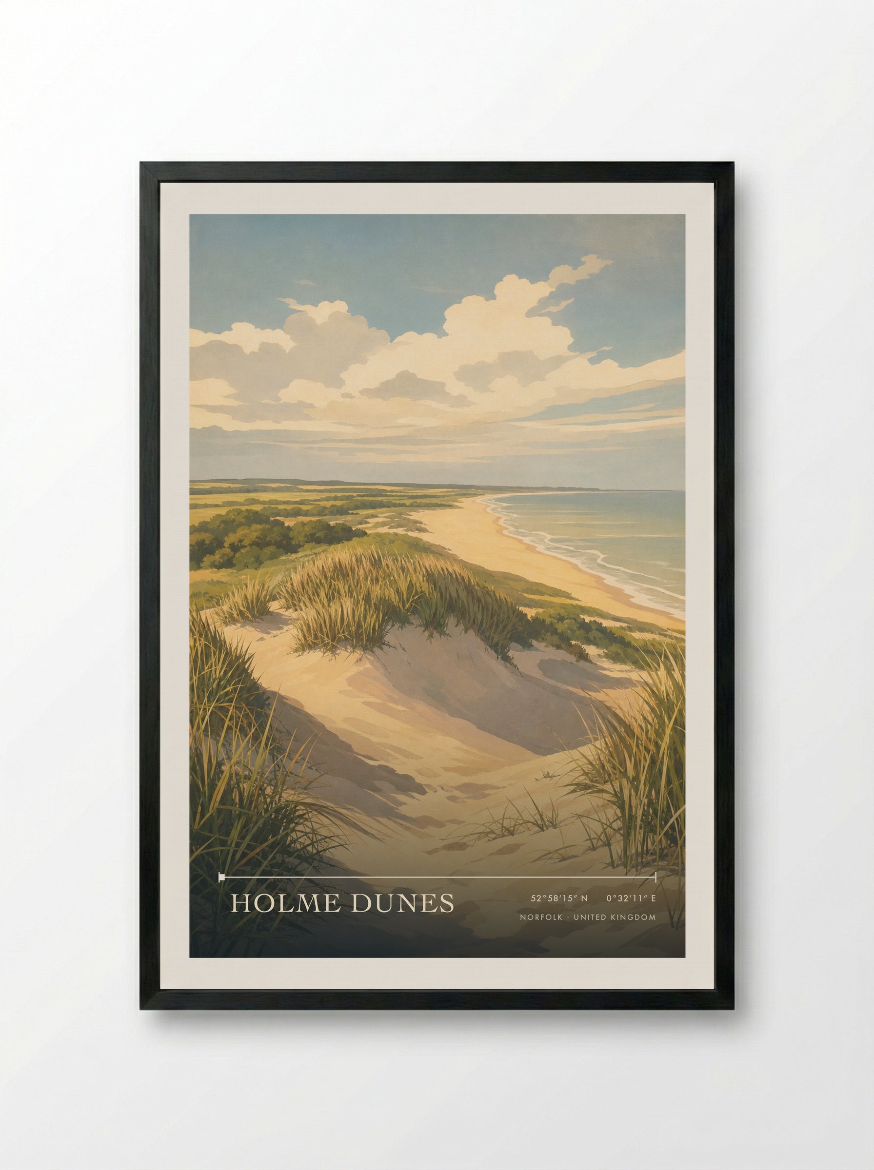 Holme Dunes Norfolk United Kingdom Travel Poster - Framed Print Black