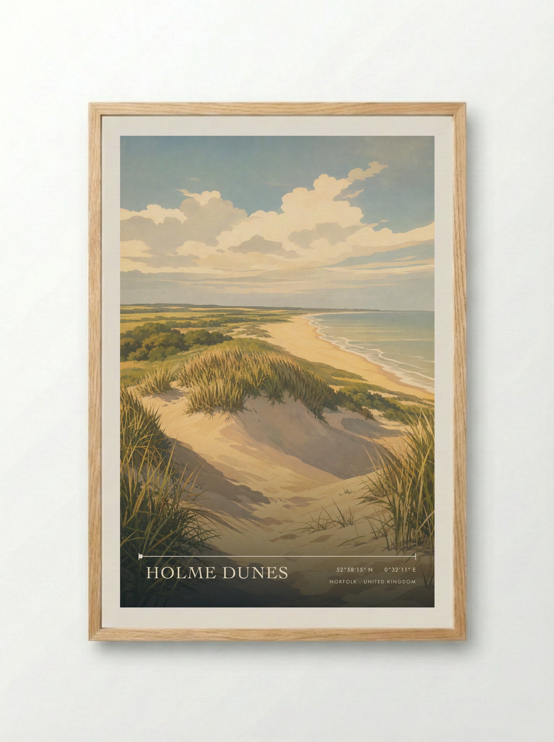 Holme Dunes Norfolk United Kingdom Travel Poster - Framed Print Wood