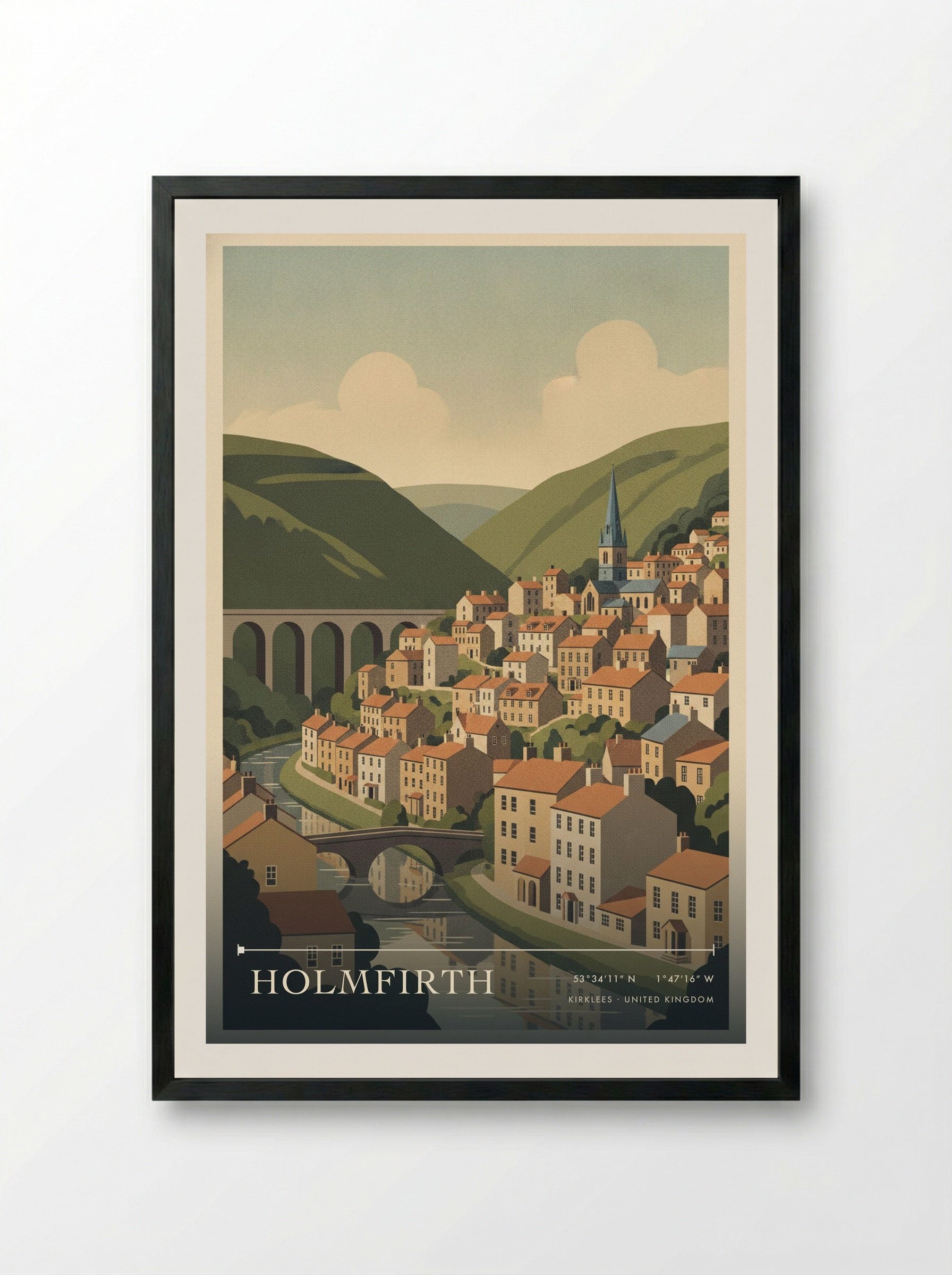 Holmfirth Kirklees United Kingdom Travel Poster - Framed Print Black