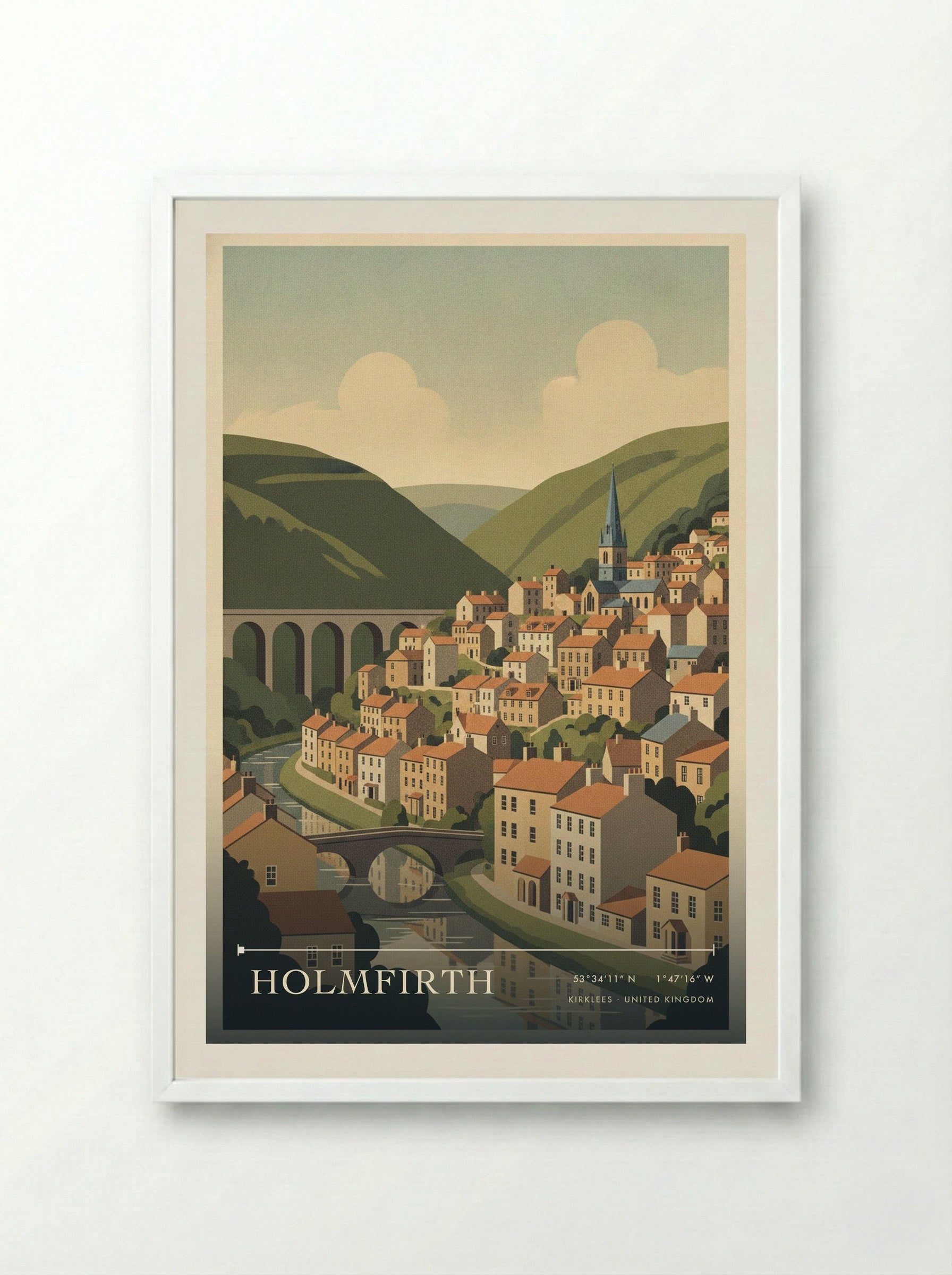Holmfirth Kirklees United Kingdom Travel Poster - Framed Print White