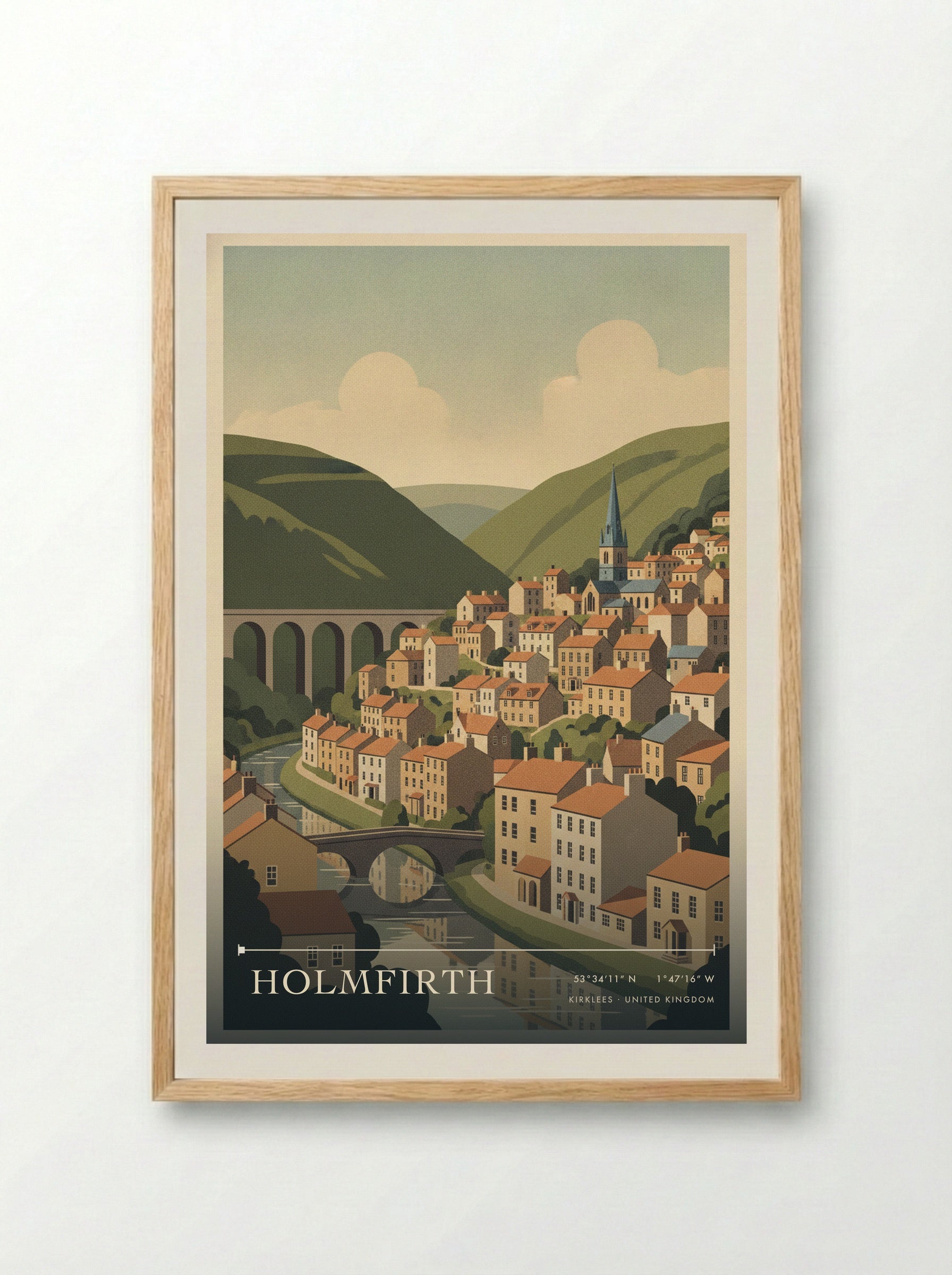 Holmfirth Kirklees United Kingdom Travel Poster - Framed Print Wood