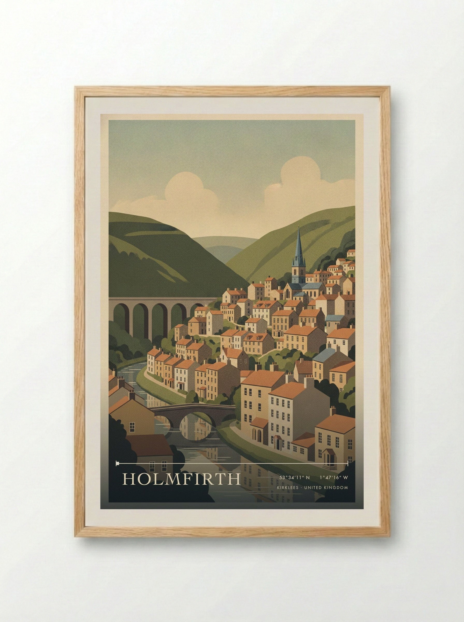 Holmfirth Kirklees United Kingdom Travel Poster - Framed Print Wood