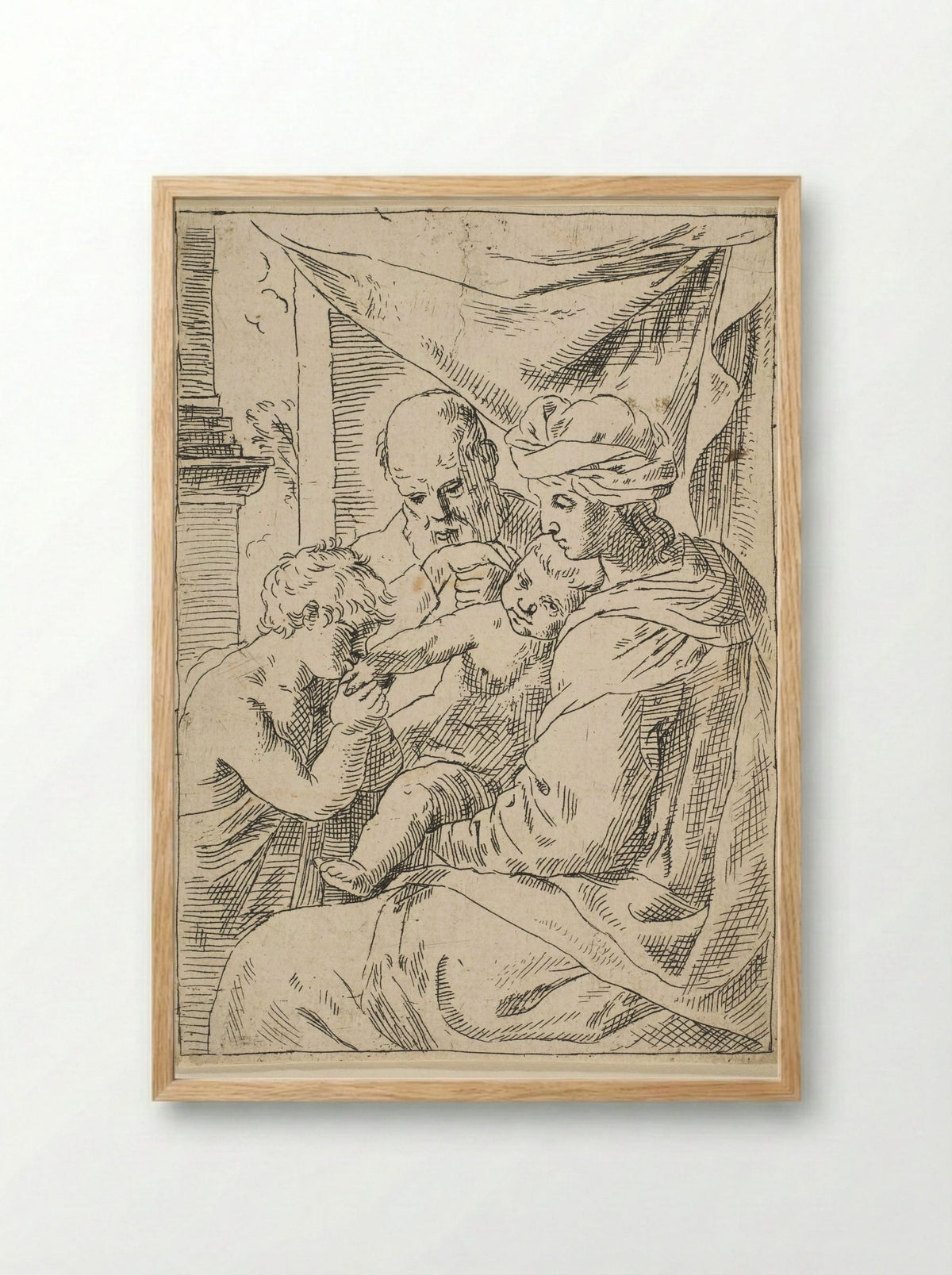 Holy Family, Saint John the Baptist kissing the hand of Christ - Simone Cantarini - Framed Print Wood