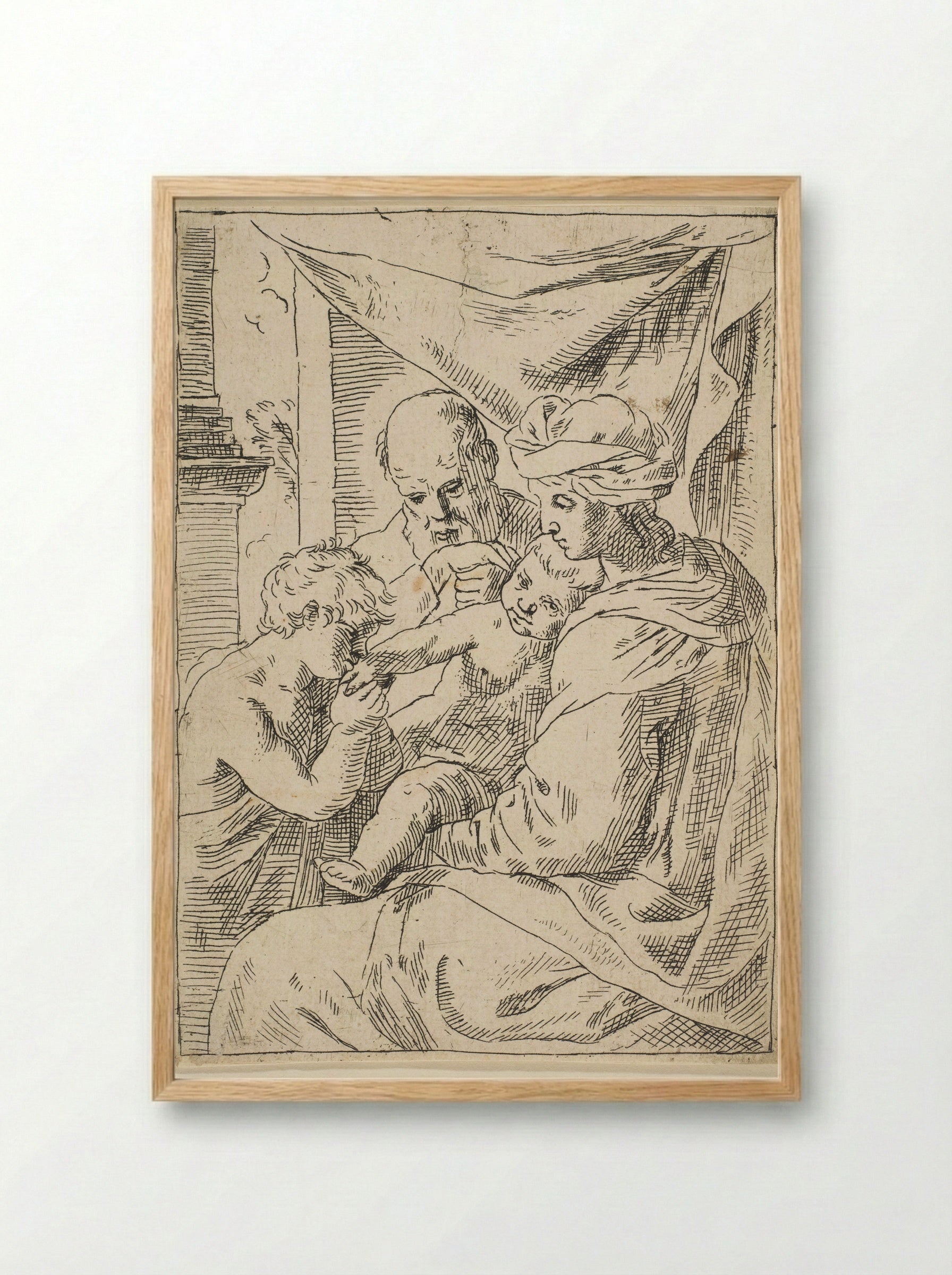 Holy Family, Saint John the Baptist kissing the hand of Christ - Simone Cantarini - Framed Print Wood