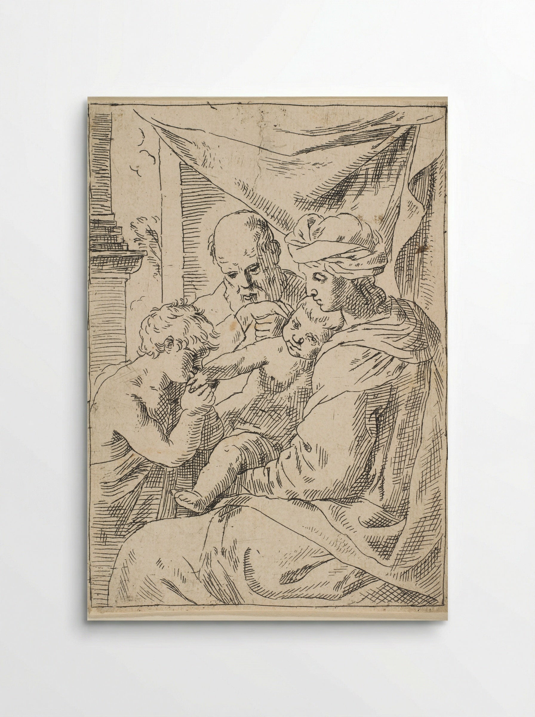 Holy Family, Saint John the Baptist kissing the hand of Christ - Simone Cantarini - Poster