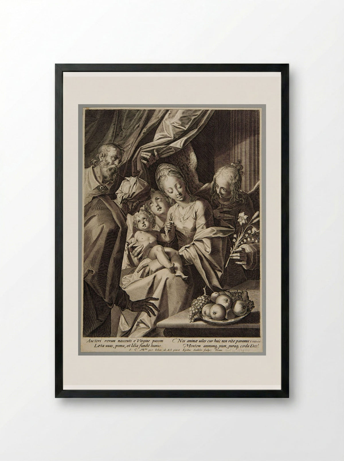Holy Family With St Anne and Two Angels - Aegidius Sadeler II - Framed Print Black