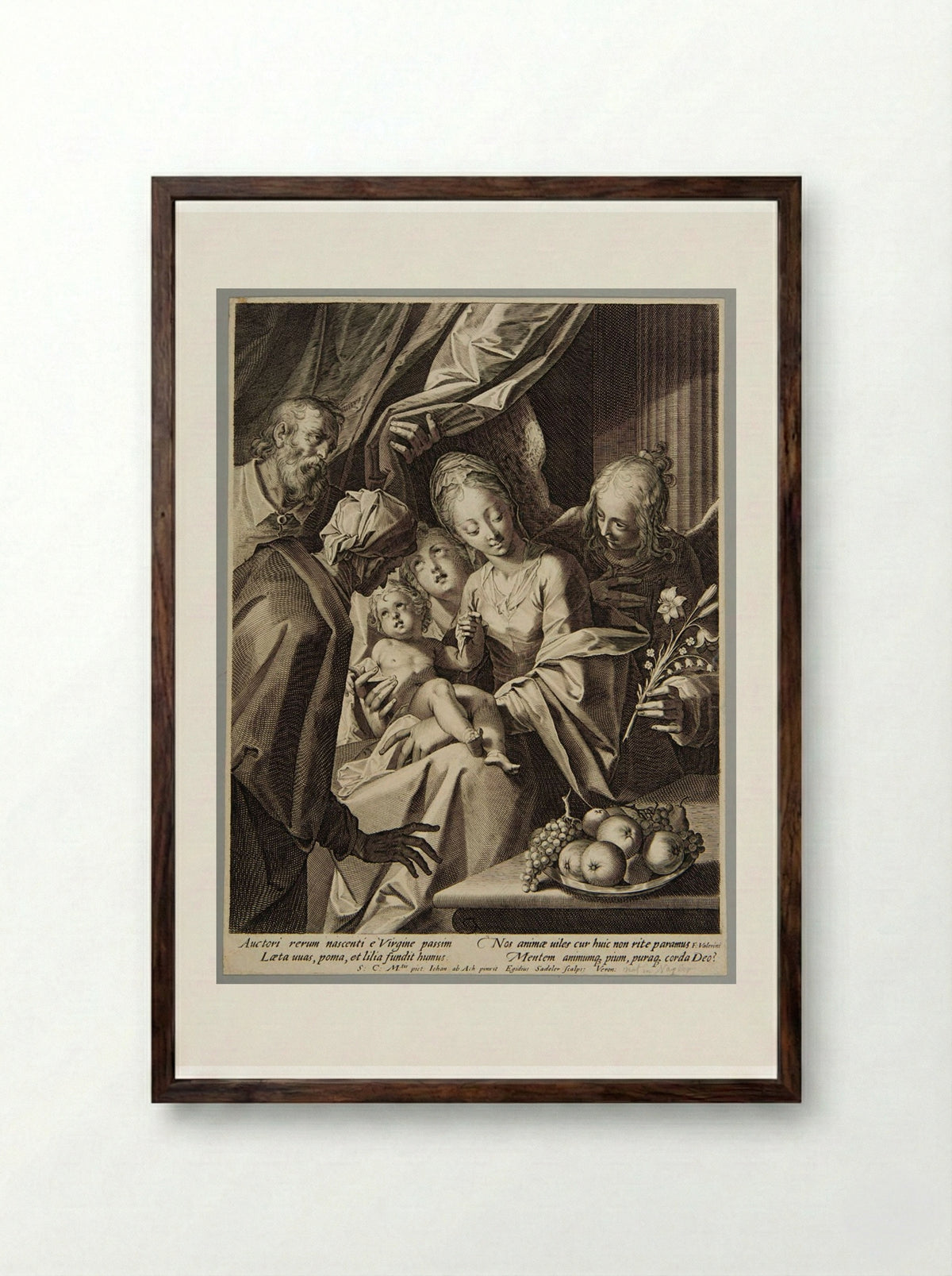Holy Family With St Anne and Two Angels - Aegidius Sadeler II - Framed Print Dark Wood