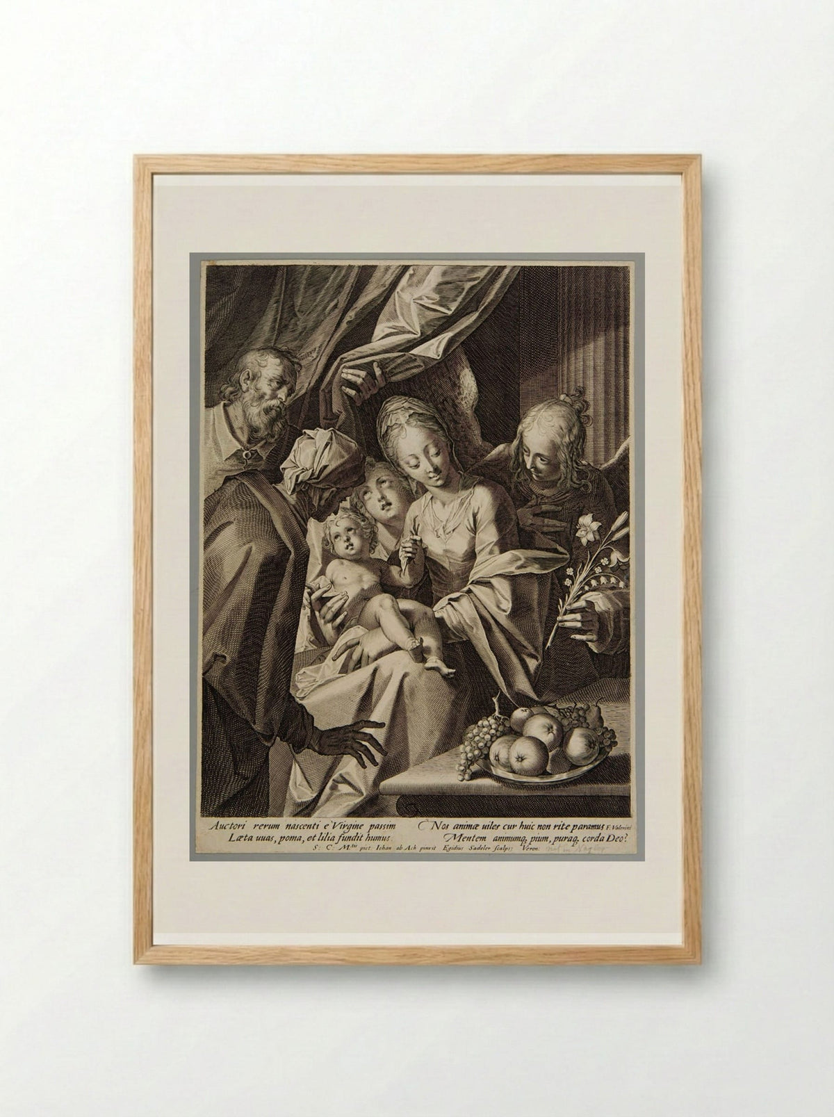 Holy Family With St Anne and Two Angels - Aegidius Sadeler II - Framed Print Wood