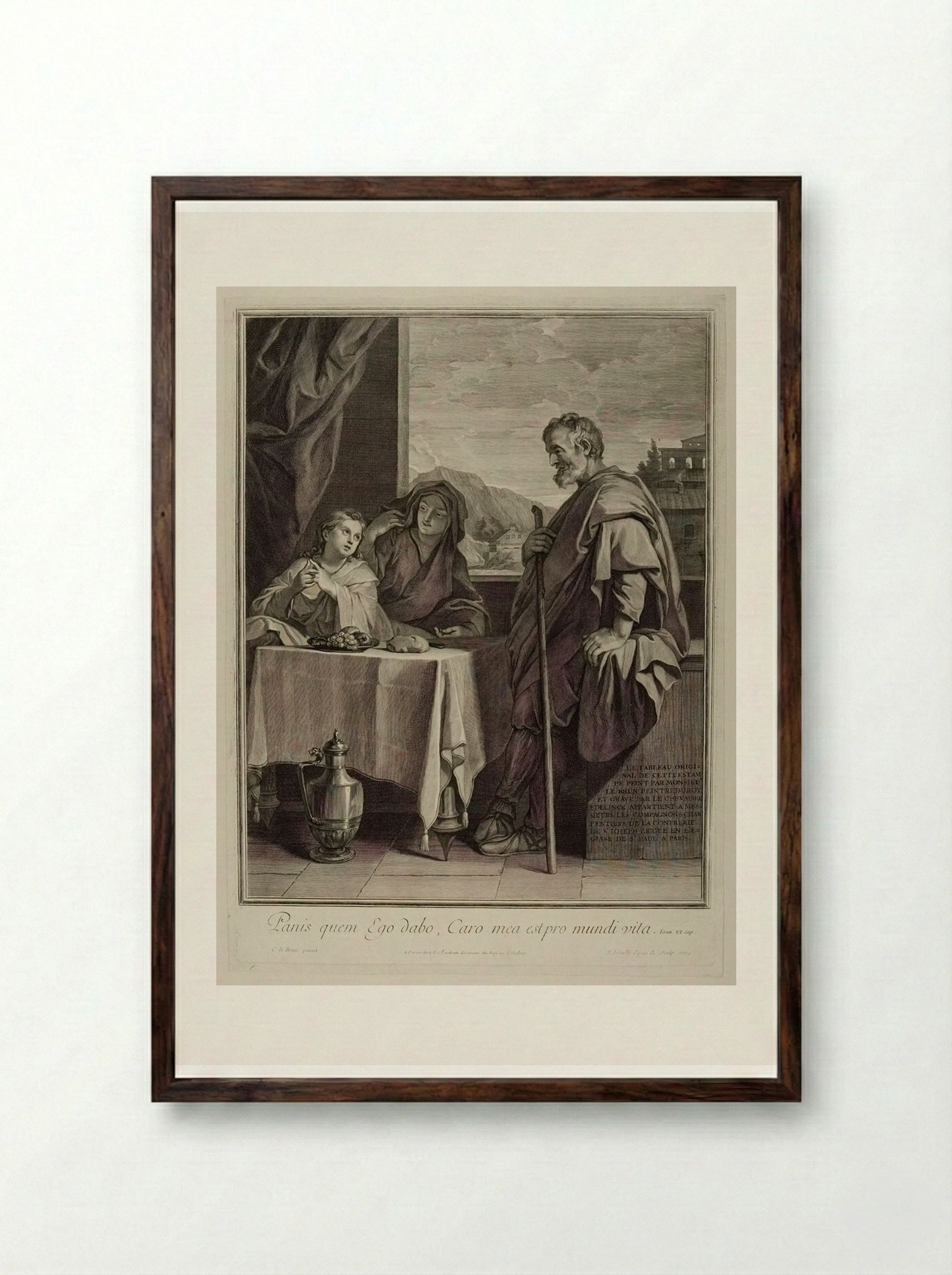 Holy Family at Table - Gérard Edelinck - Framed Print Dark Wood