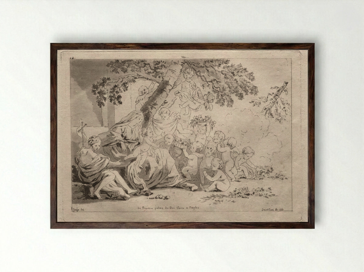 Holy Family with Putti - Jean-Claude-Richard de Saint-Non - Framed Print Dark Wood