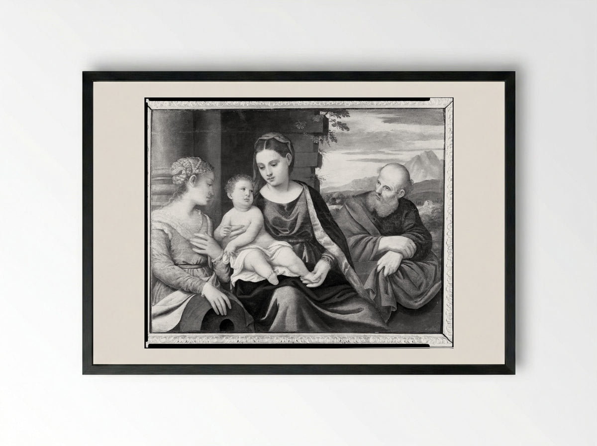 Holy Family with Saint Christina of Bolsena - Polidoro da Lanciano - Framed Print Black