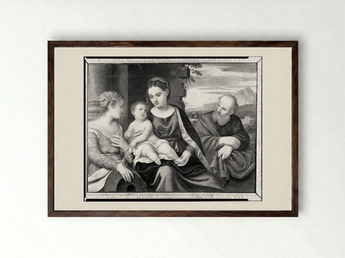 Holy Family with Saint Christina of Bolsena - Polidoro da Lanciano - Framed Print Dark Wood