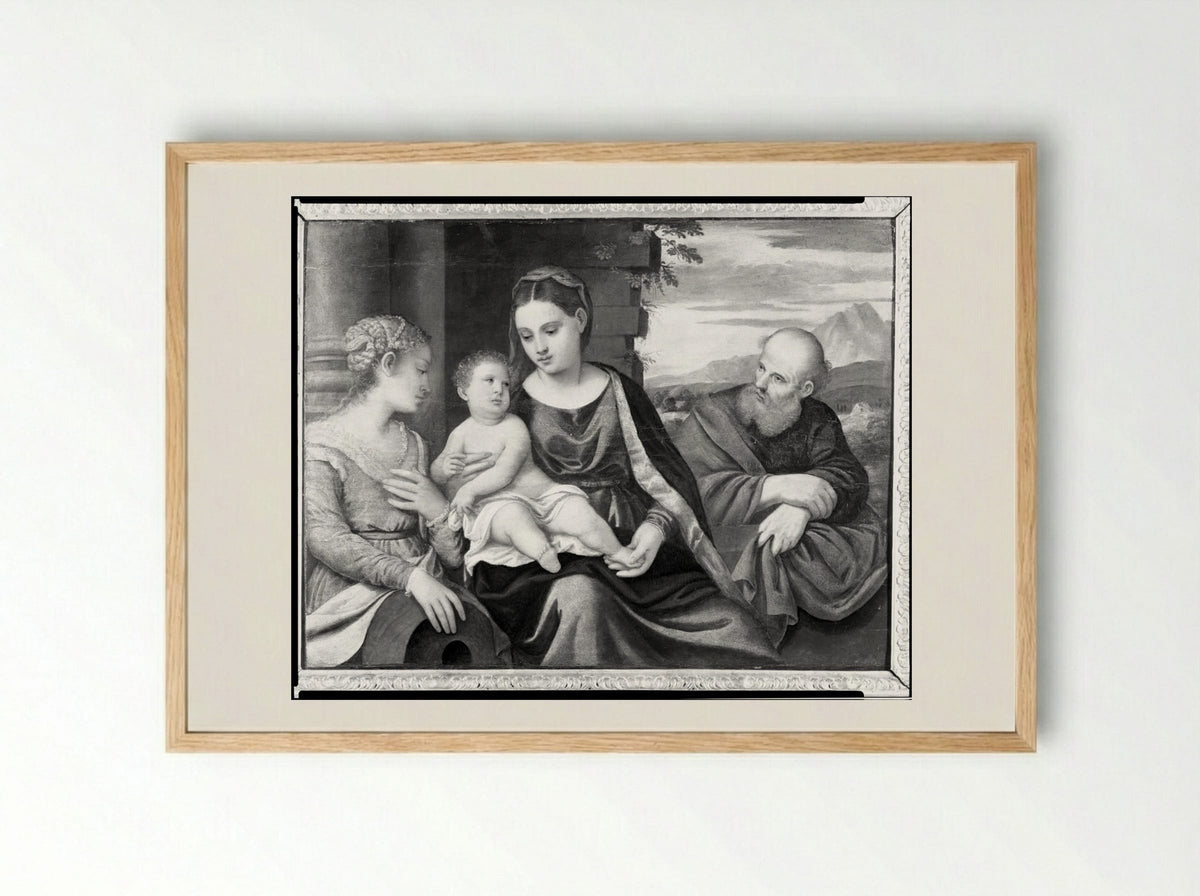 Holy Family with Saint Christina of Bolsena - Polidoro da Lanciano - Framed Print Wood