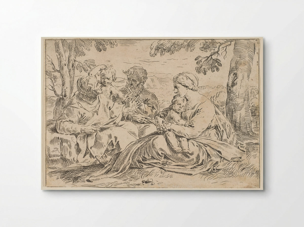 Holy Family with Saint Elizabeth and Saint John - Simone Cantarini - Poster