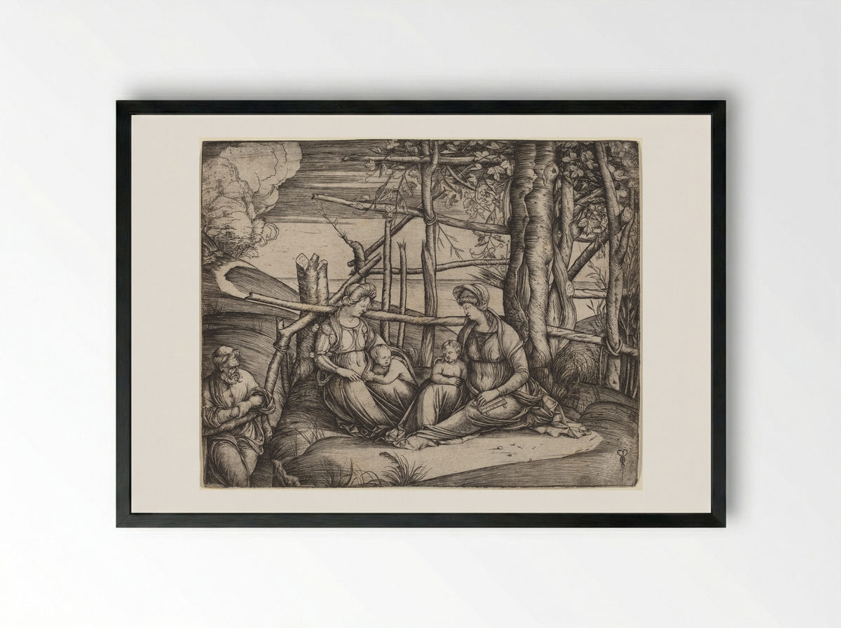Holy Family with Saint Elizabeth and the infant Saint John the Baptist - Jacopo de' Barbari - Framed Print Black