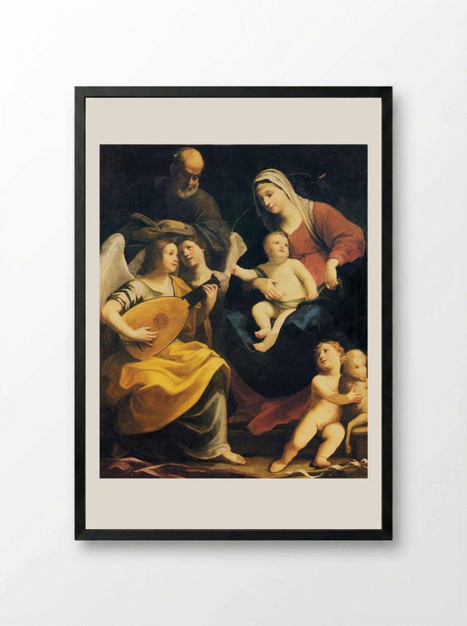 Holy Family with Saint John - Guido Reni - Framed Print Black