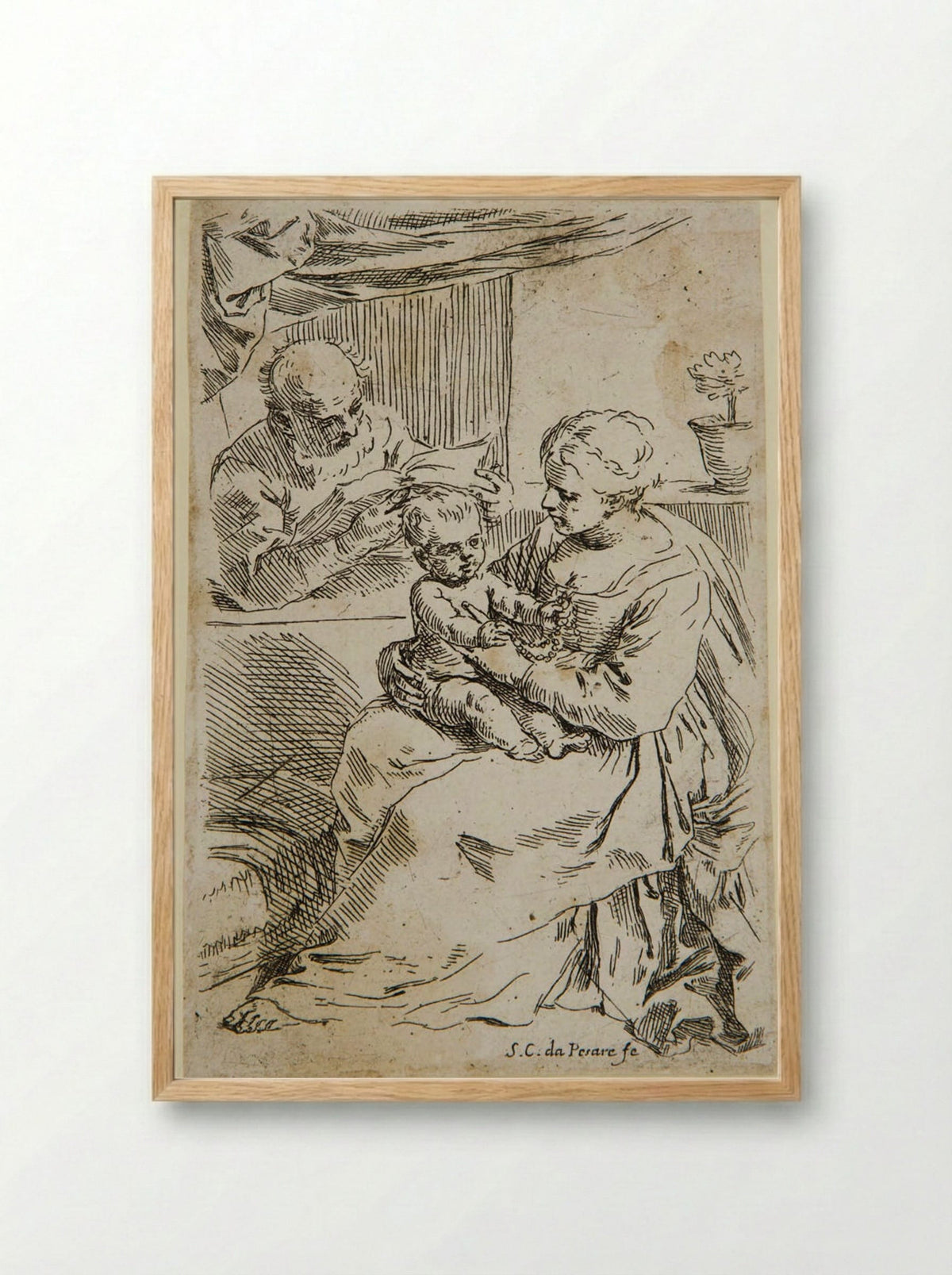 Holy Family with Saint Joseph Reading - Simone Cantarini - Framed Print Wood