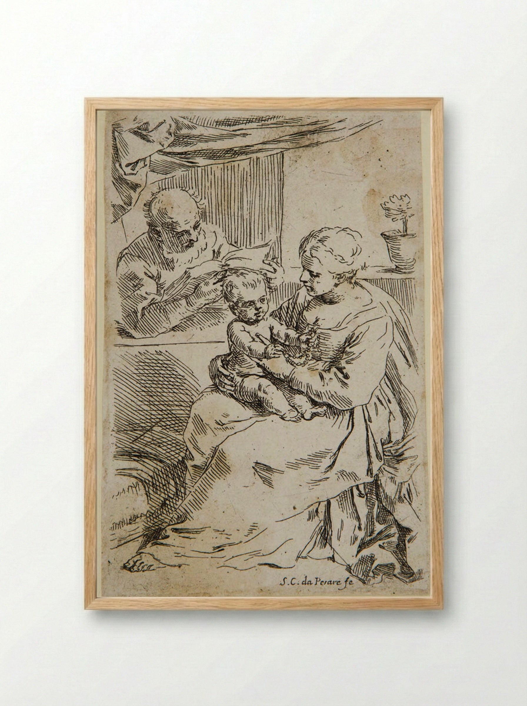 Holy Family with Saint Joseph Reading - Simone Cantarini - Framed Print Wood