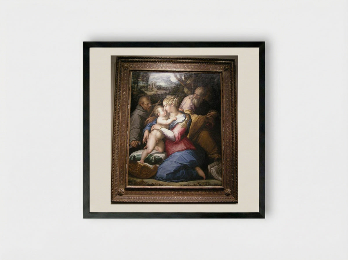 Holy Family with St. Francis - Giorgio Vasari - Framed Print Black