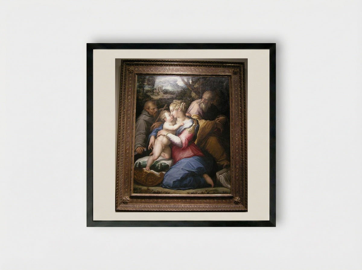 Holy Family with St. Francis - Giorgio Vasari - Framed Print Black